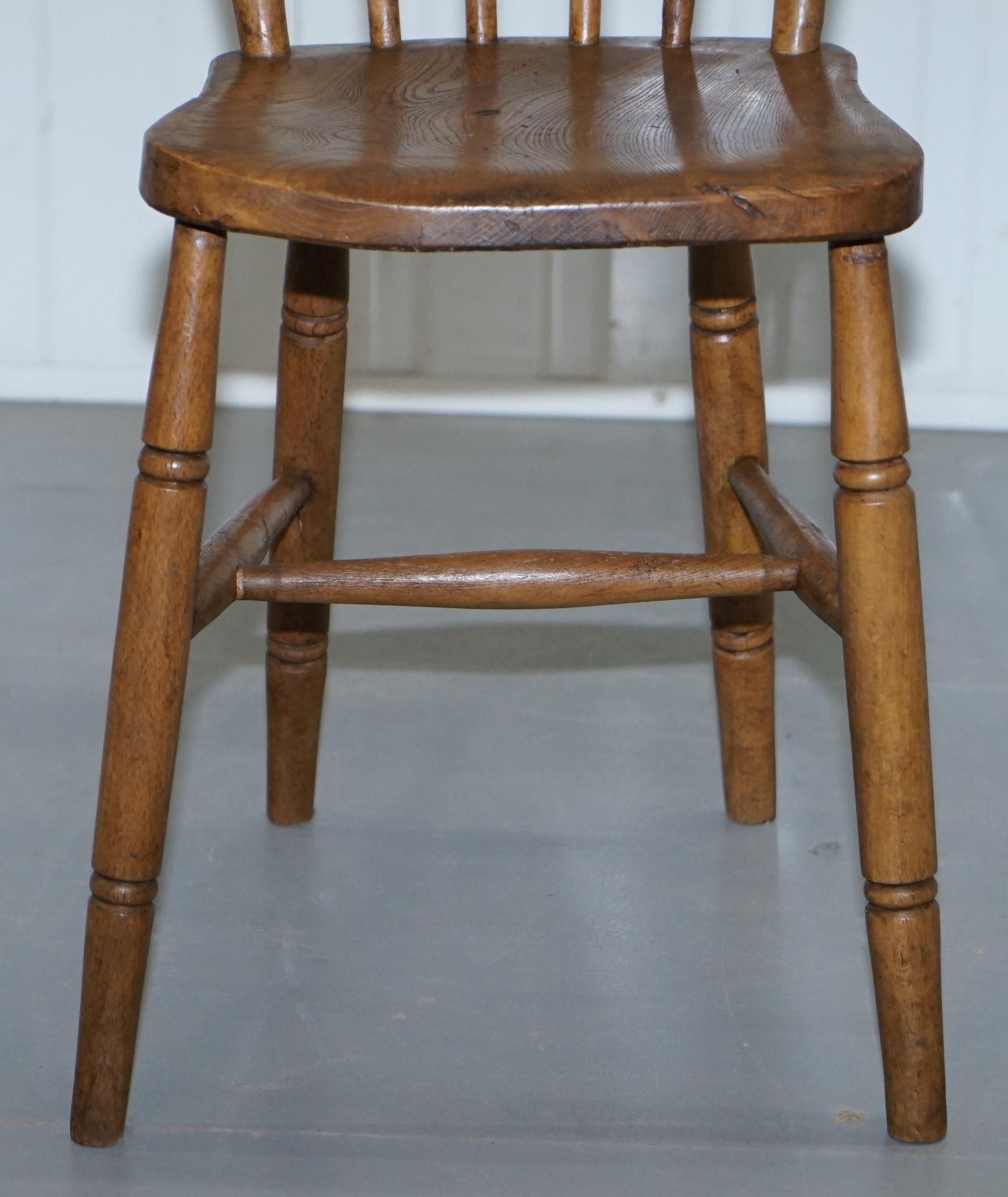 Victorian Windsor Spindle Back Dining Chair Solid Carved Elm Part of a Large Set 5