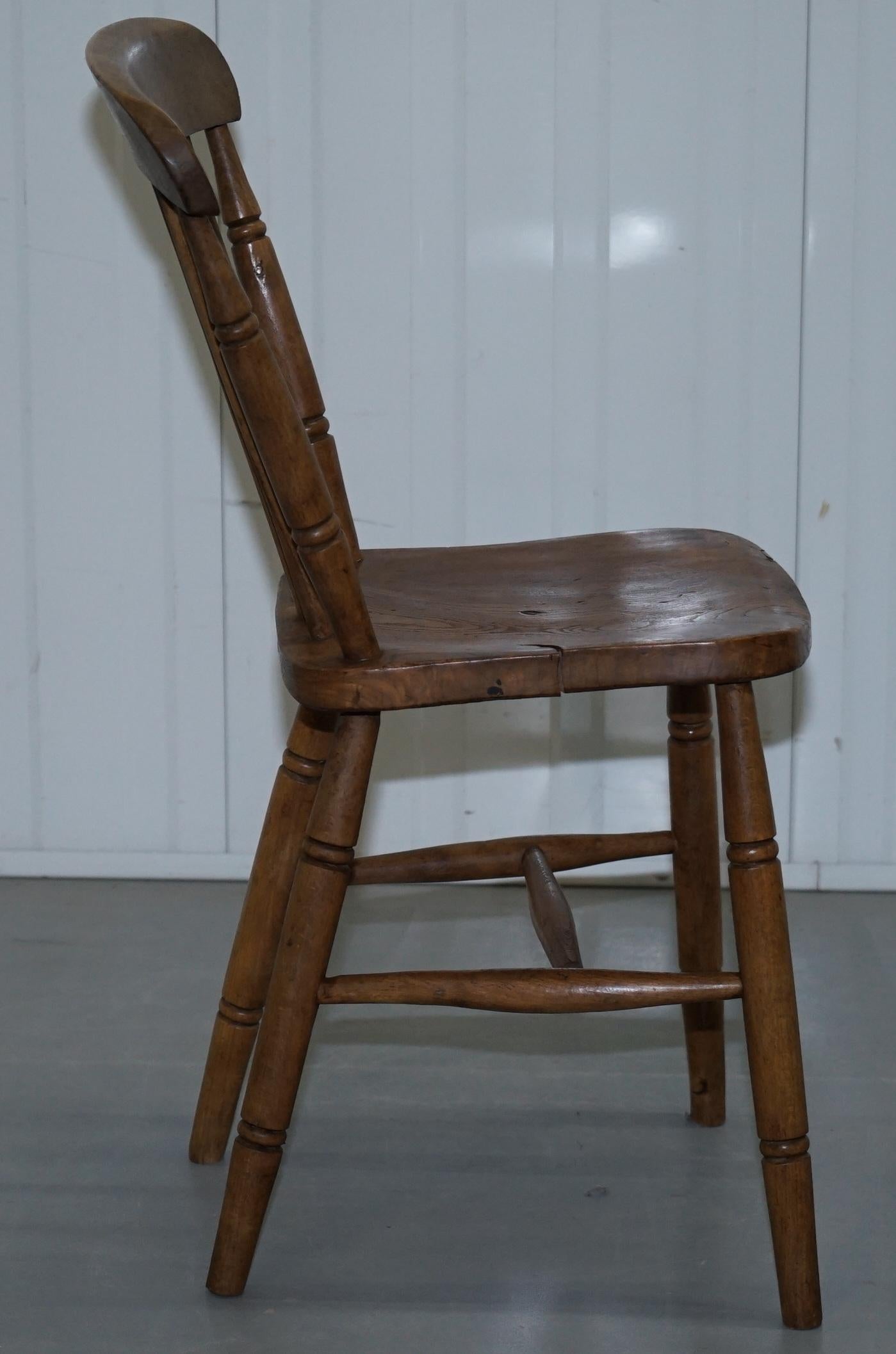 Victorian Windsor Spindle Back Dining Chair Solid Carved Elm Part of a Large Set 7