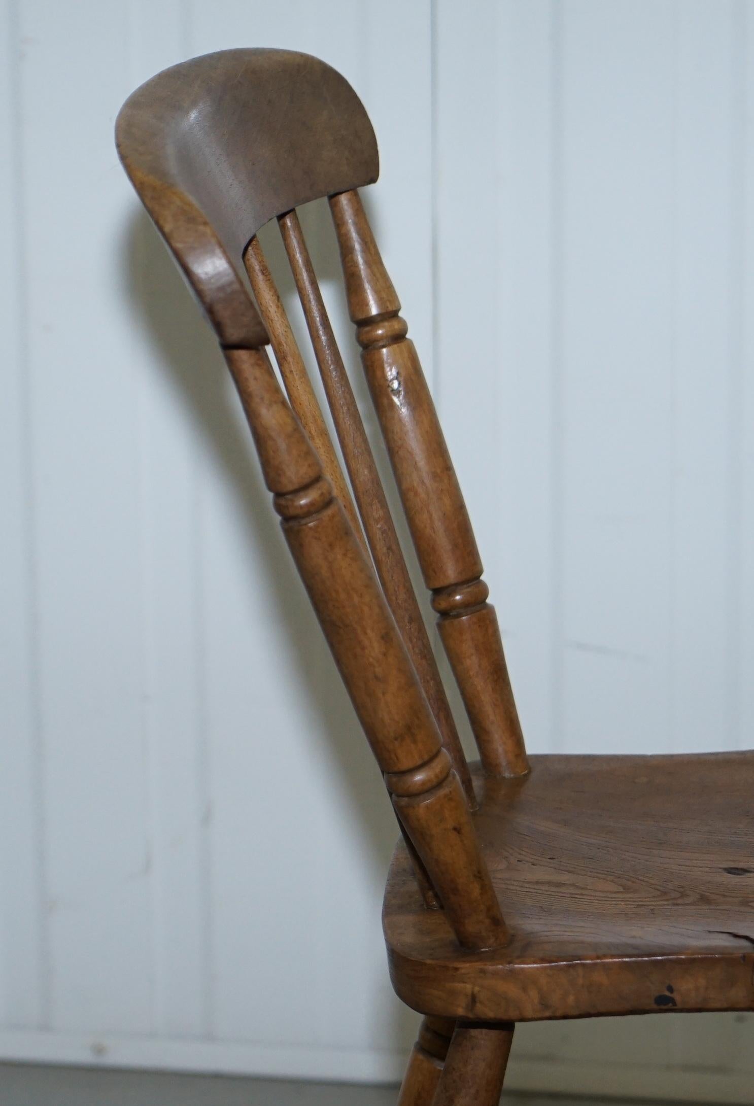 Victorian Windsor Spindle Back Dining Chair Solid Carved Elm Part of a Large Set 9