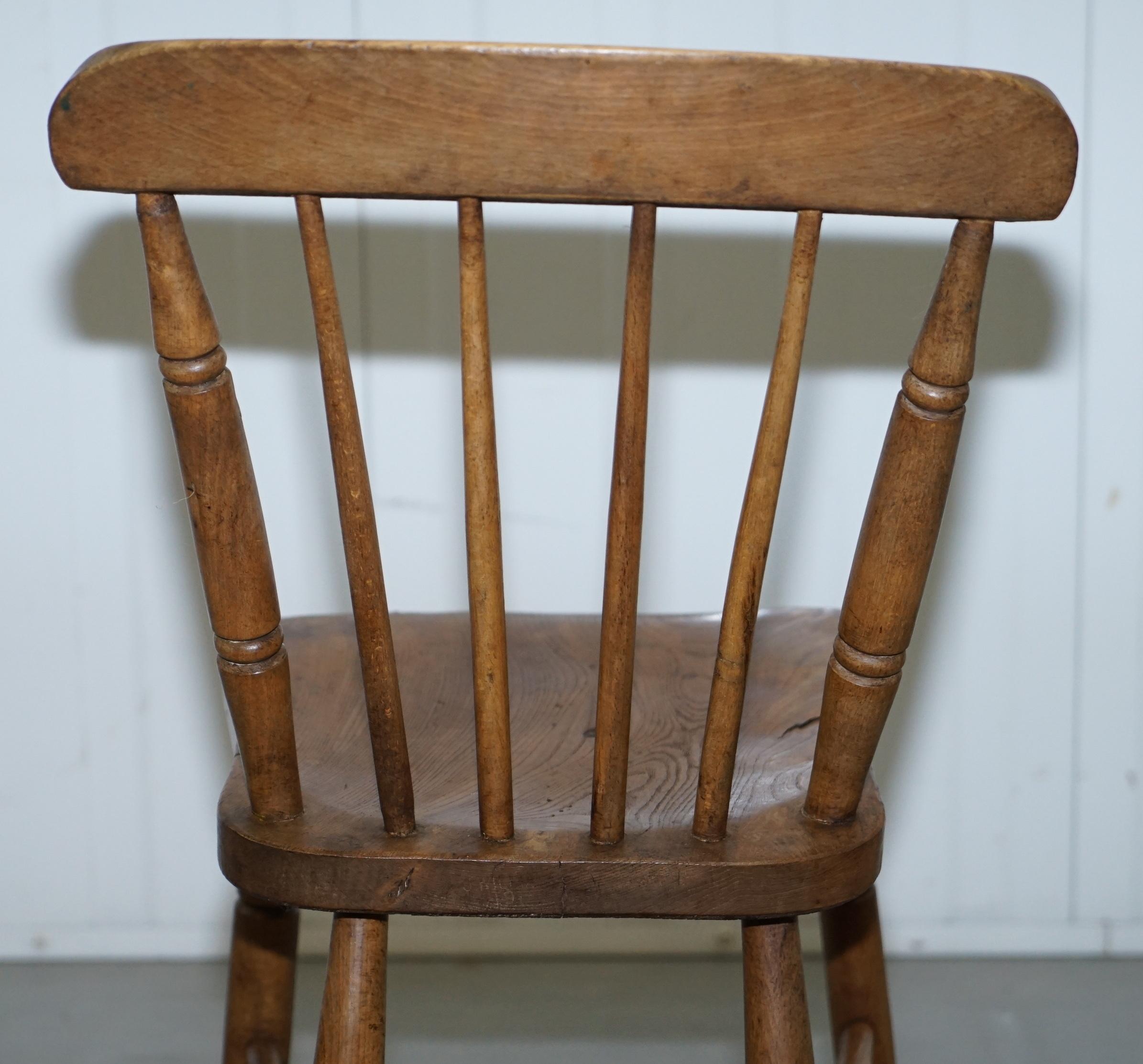 Victorian Windsor Spindle Back Dining Chair Solid Carved Elm Part of a Large Set 11