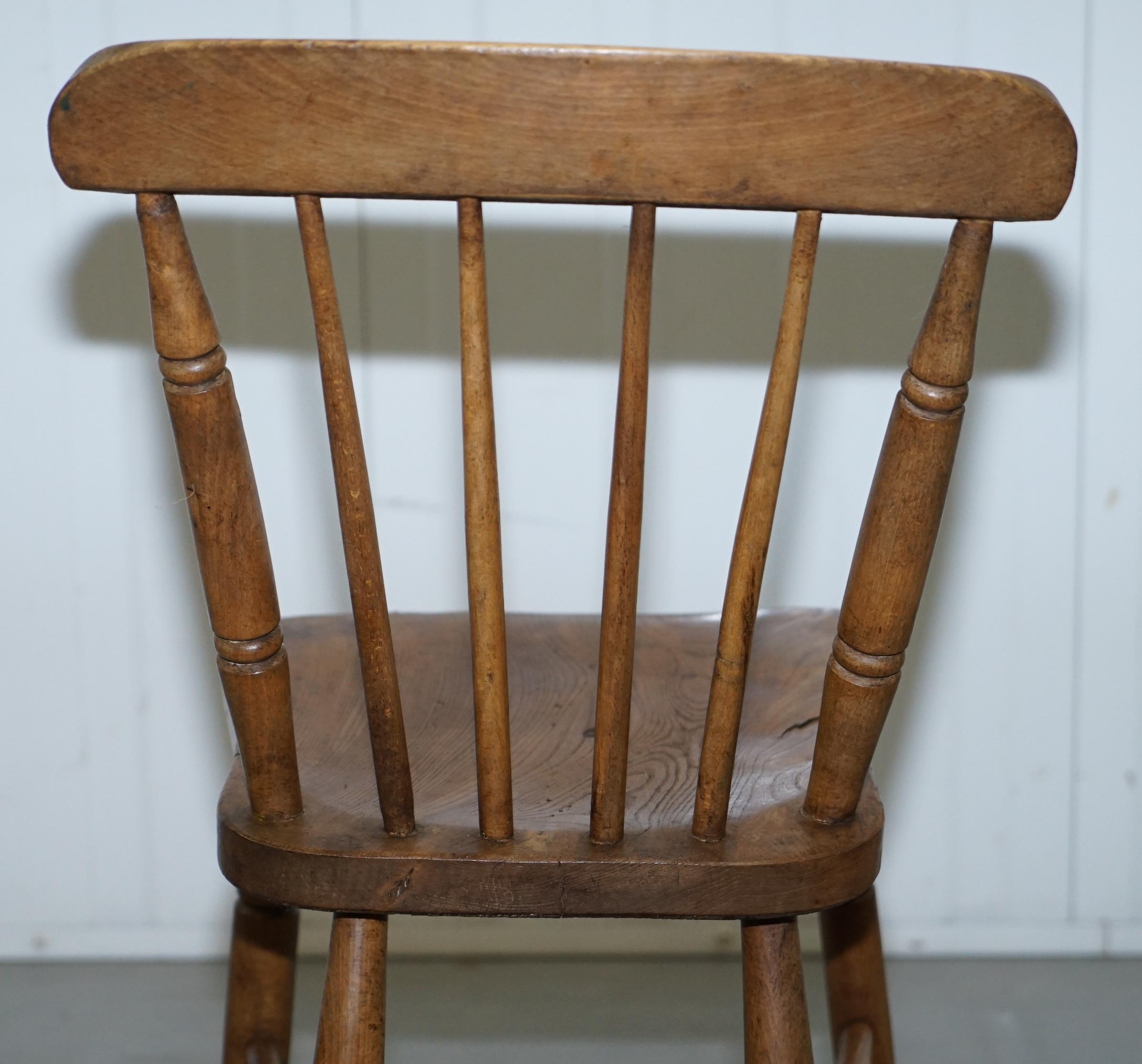 Victorian Windsor Spindle Back Dining Chair Solid Carved Elm Part of a Large Set 10