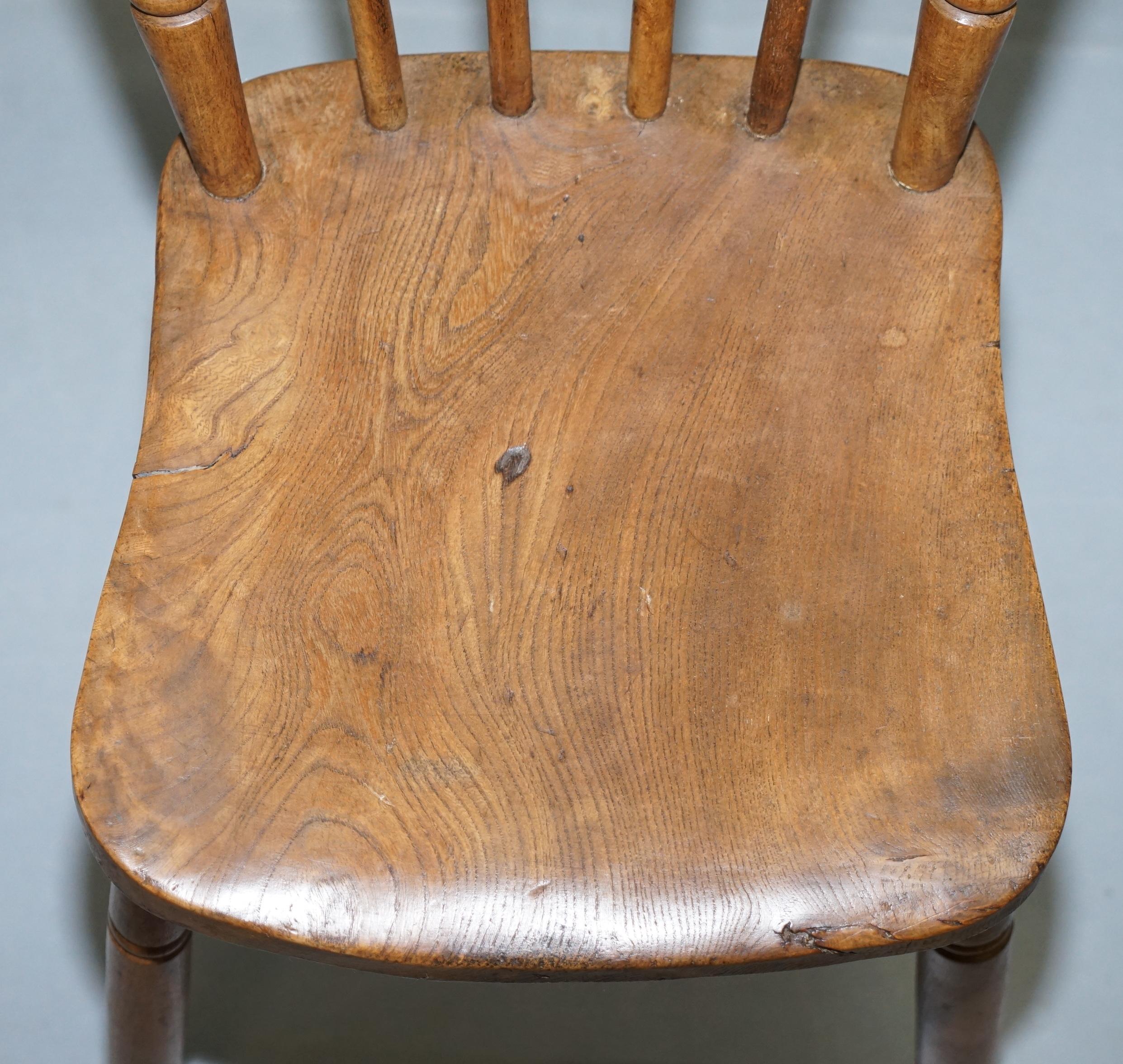 19th Century Victorian Windsor Spindle Back Dining Chair Solid Carved Elm Part of a Large Set