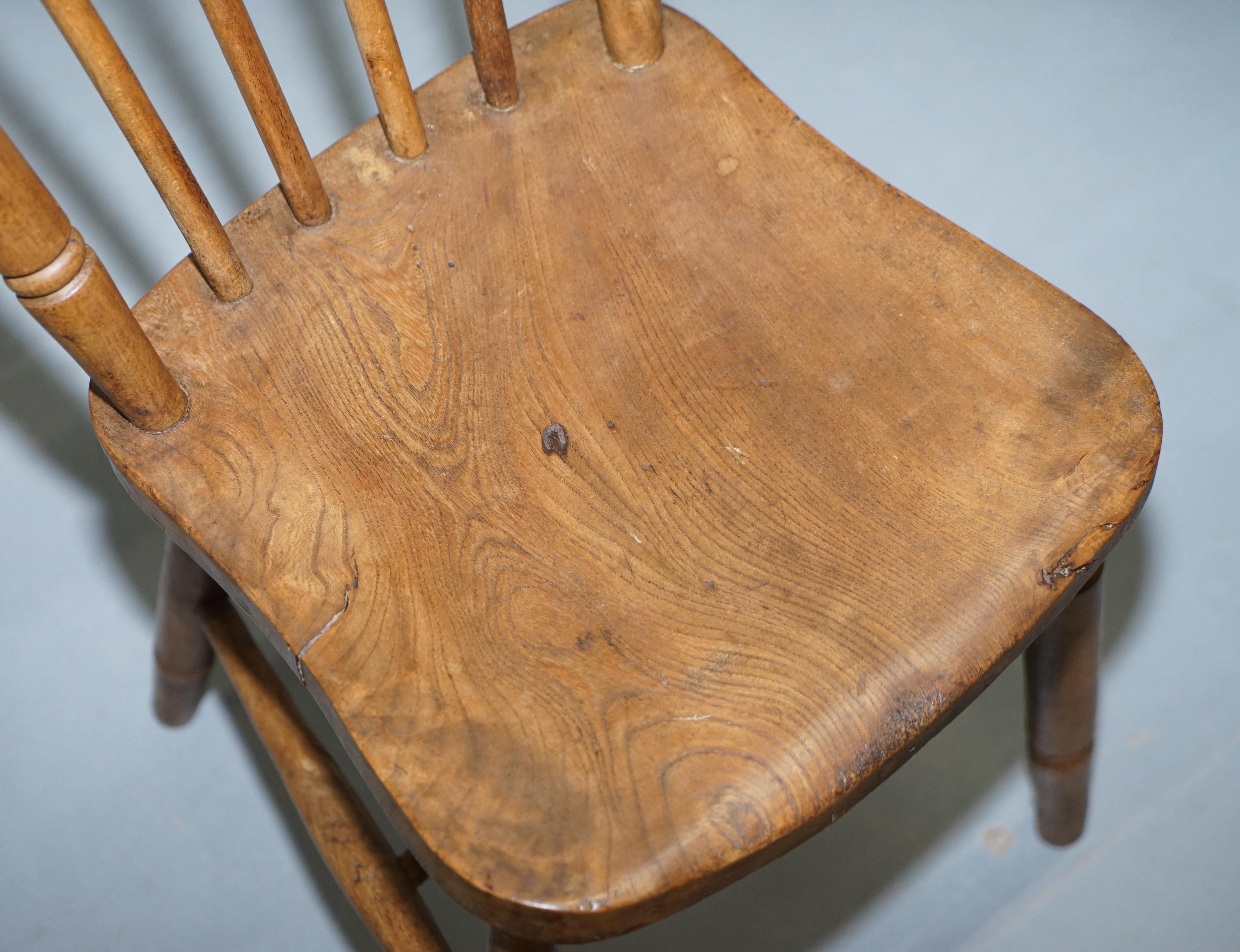 19th Century Victorian Windsor Spindle Back Dining Chair Solid Carved Elm Part of a Large Set