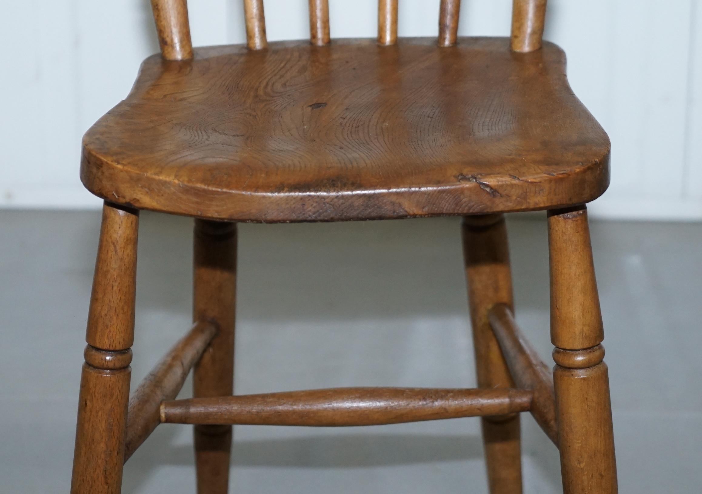 Victorian Windsor Spindle Back Dining Chair Solid Carved Elm Part of a Large Set 2