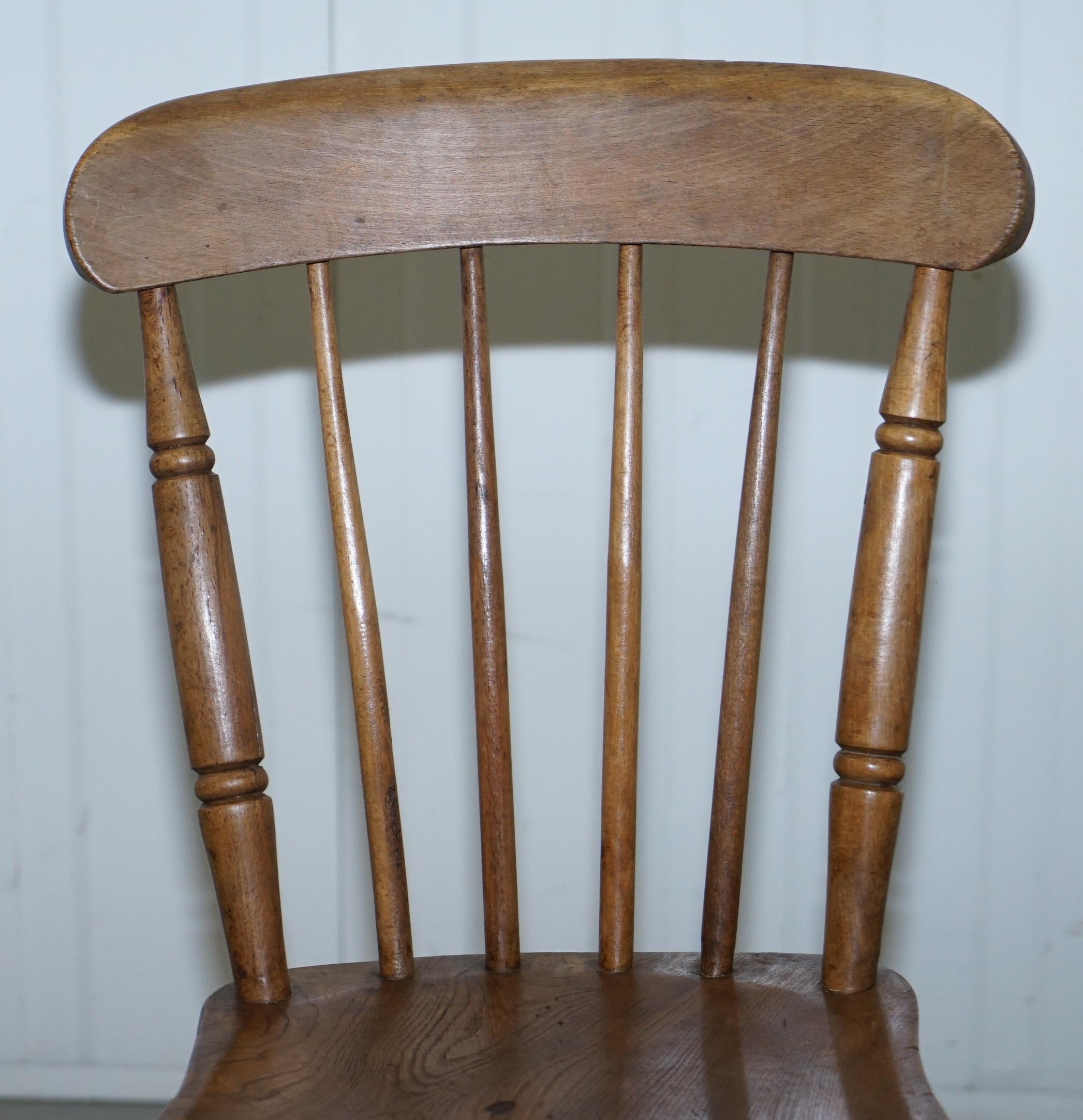 Victorian Windsor Spindle Back Dining Chair Solid Carved Elm Part of a Large Set 3