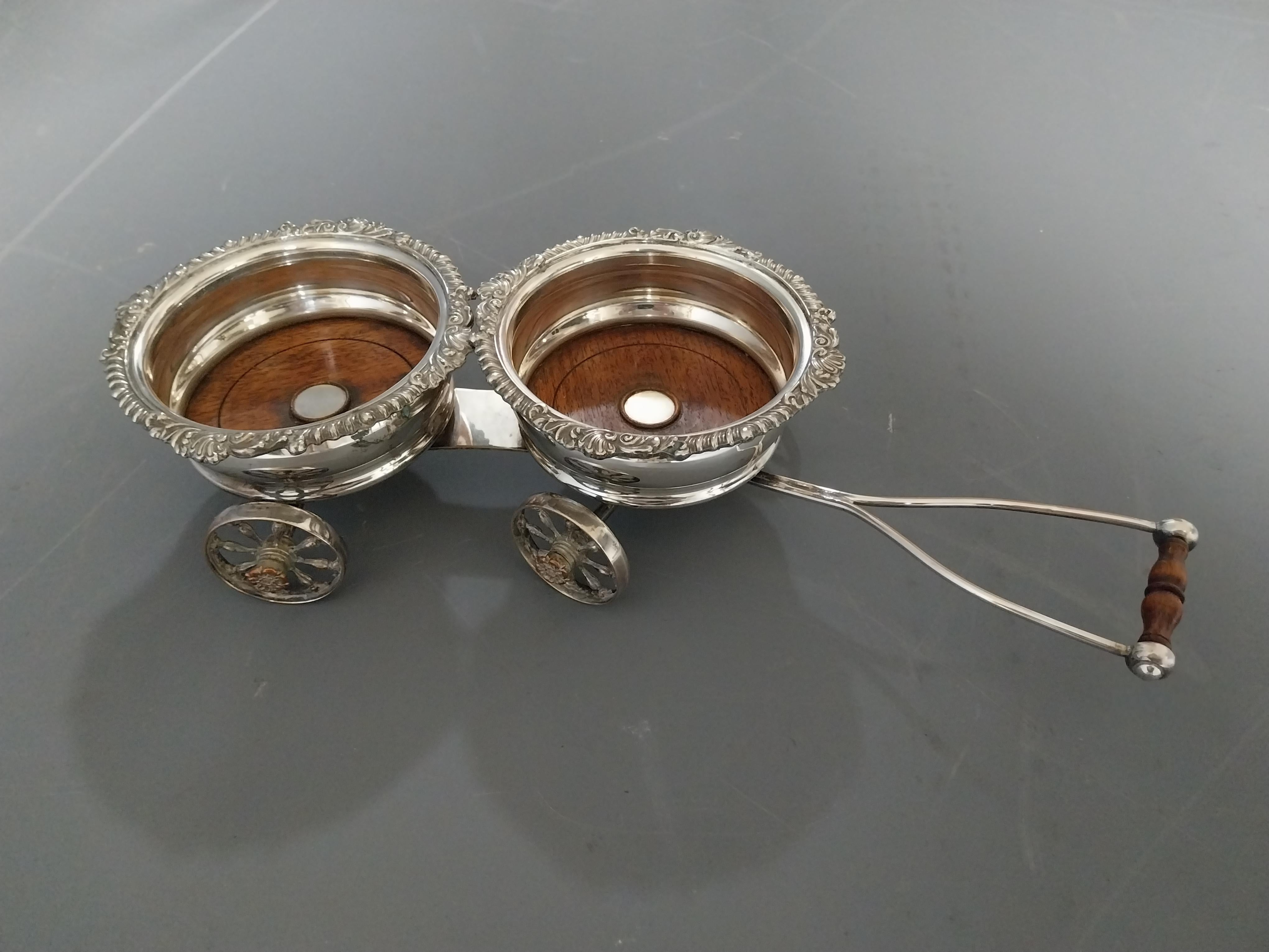 Victorian Wine Bottle Carriage Silver Plate Coaster For Sale 5