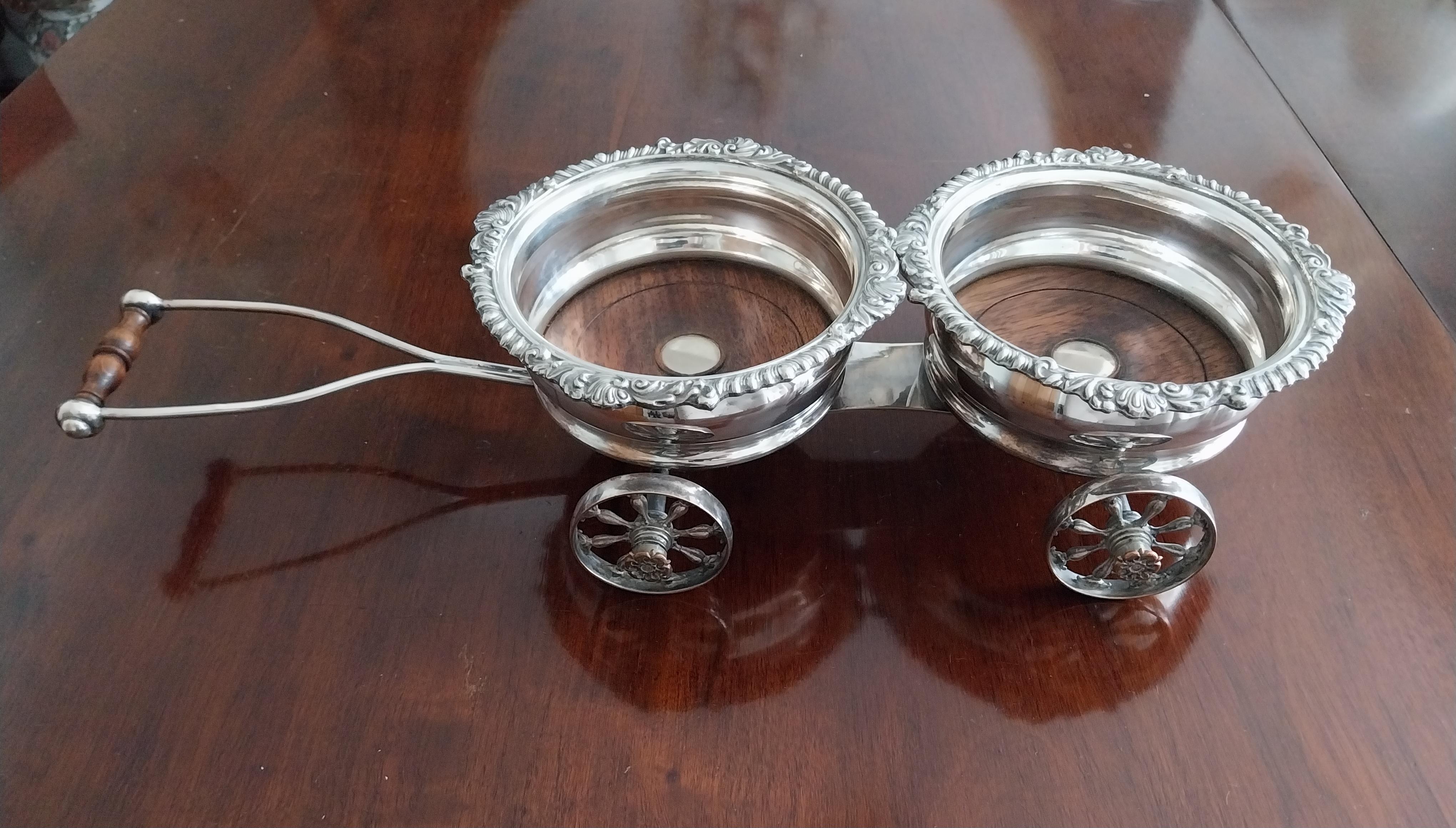 Victorian Wine Bottle Carriage Silver Plate Coaster For Sale 6