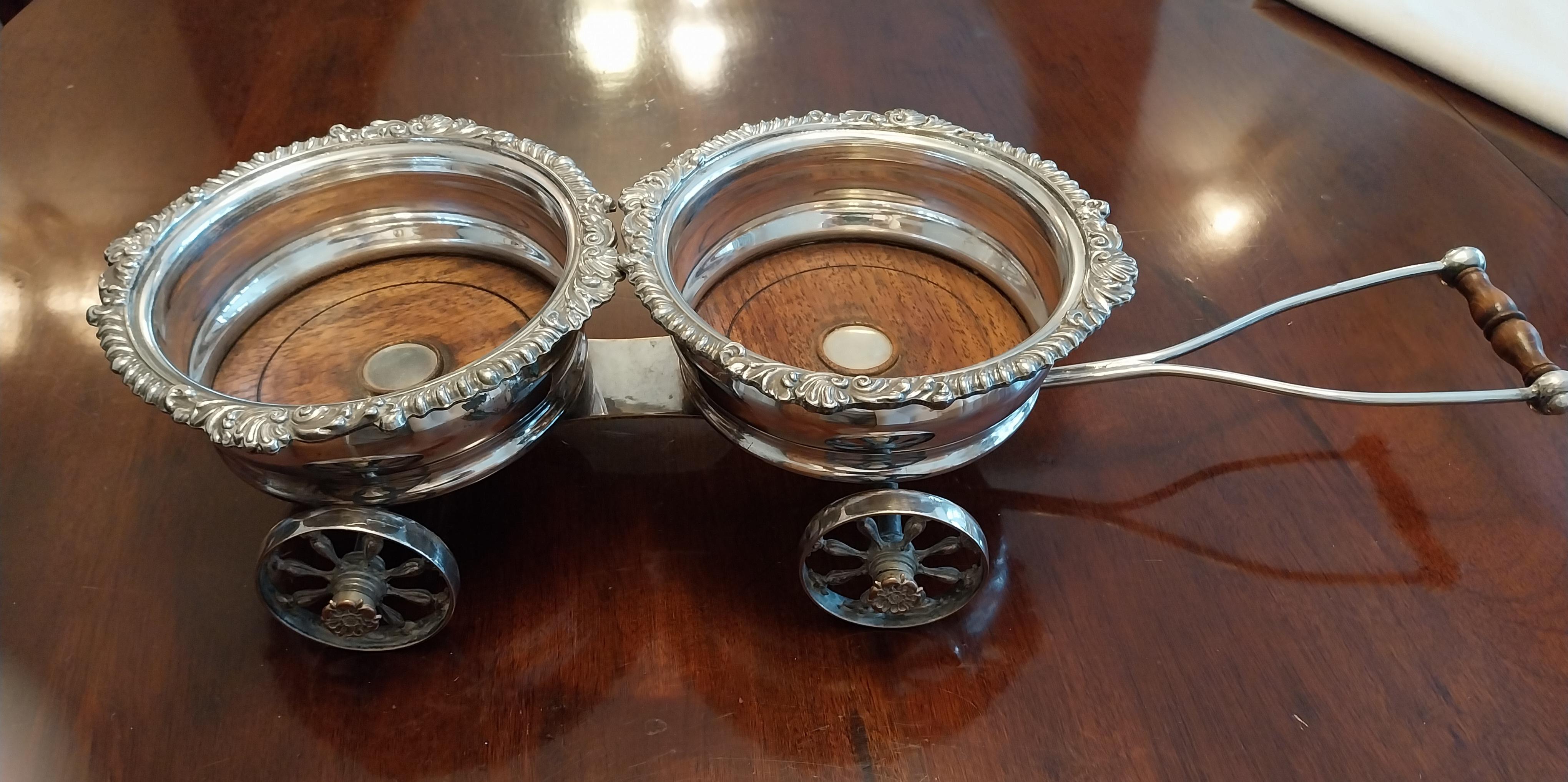 Victorian Wine Bottle Carriage Silver Plate Coaster For Sale 8