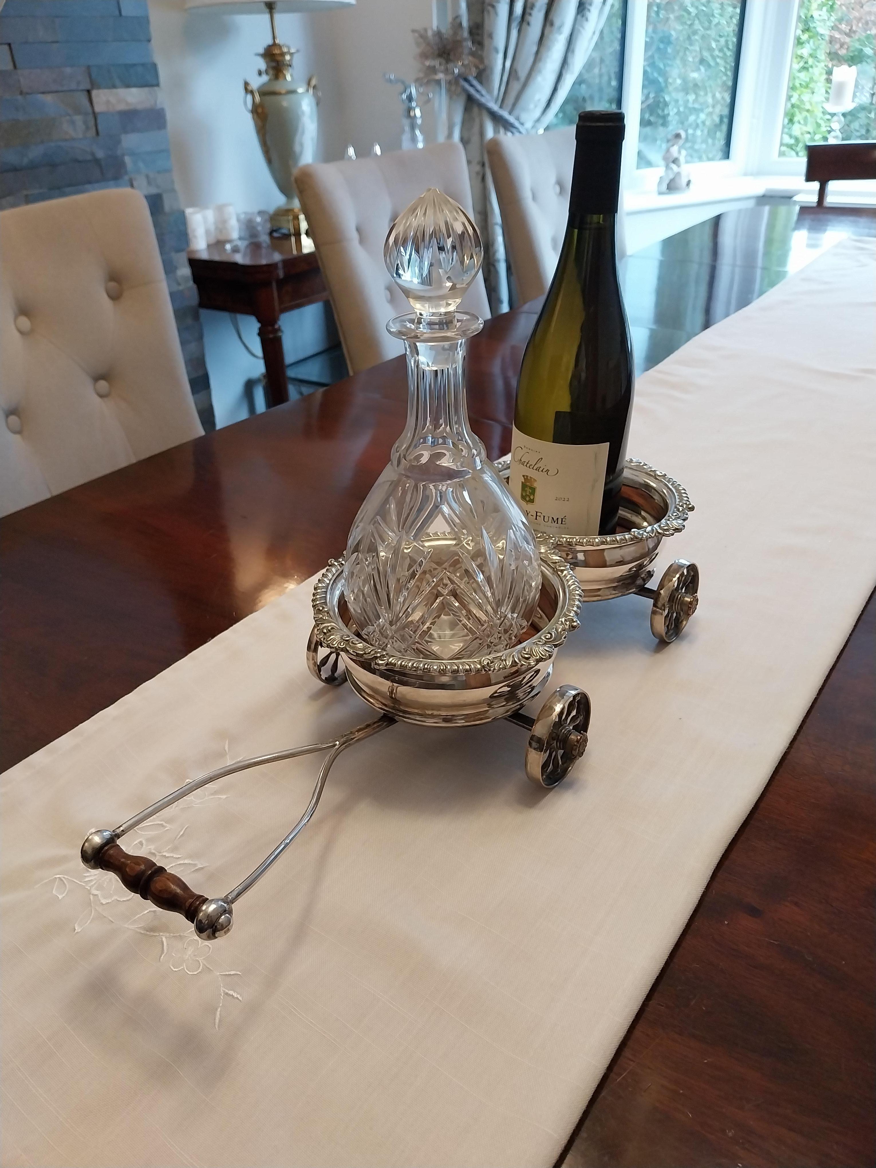 Victorian Wine Bottle Carriage Silver Plate Coaster For Sale 10