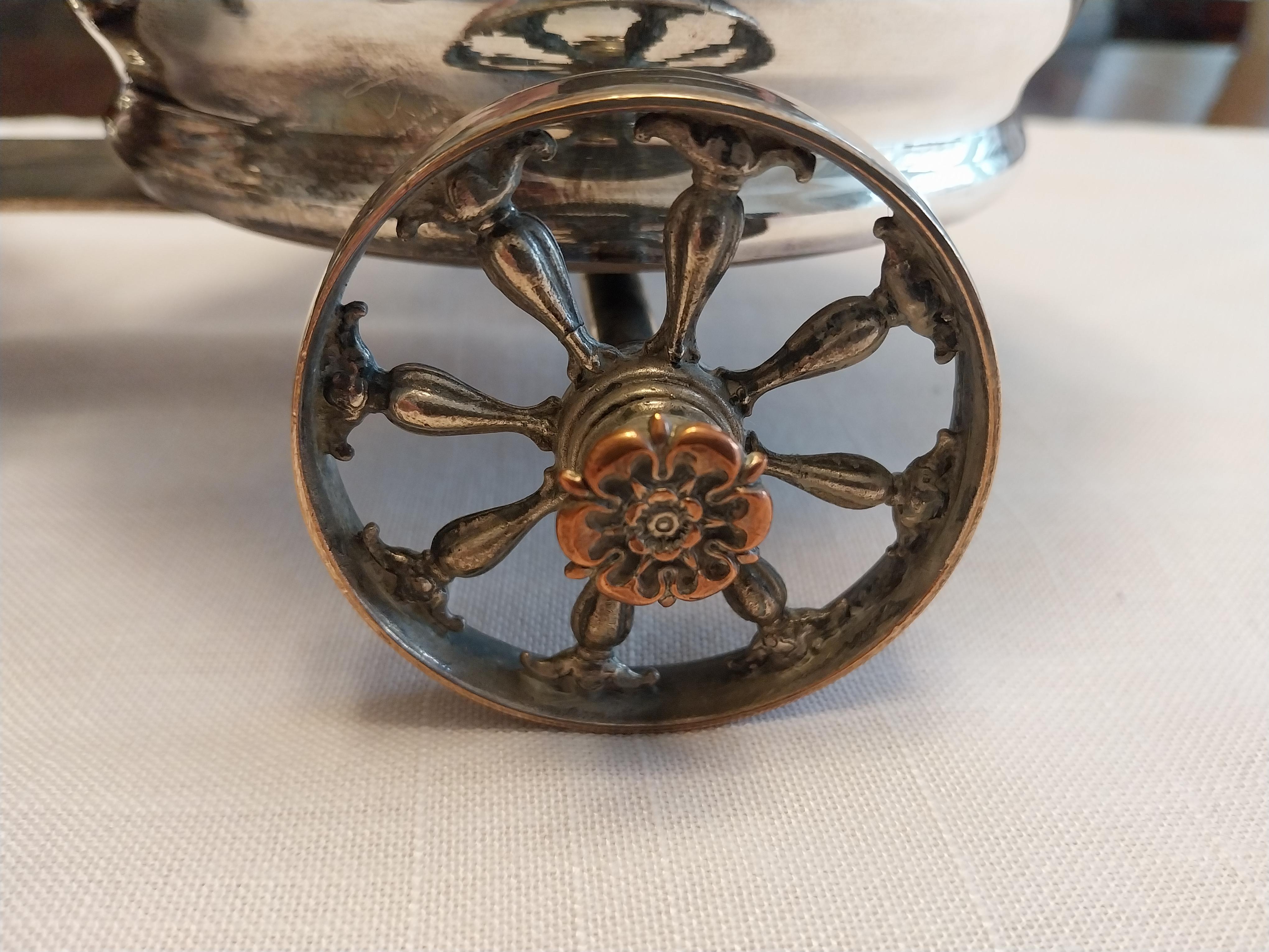 Victorian Wine Bottle Carriage Silver Plate Coaster For Sale 11