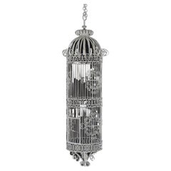 Victorian Wire Hanging Garden Birdcage, White Painted, C1900