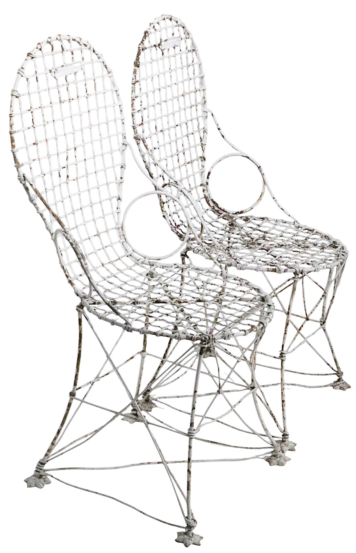 Américain Chaises de jardin victoriennes en fil de fer par Howard & Morse vers 1880/1900 en vente