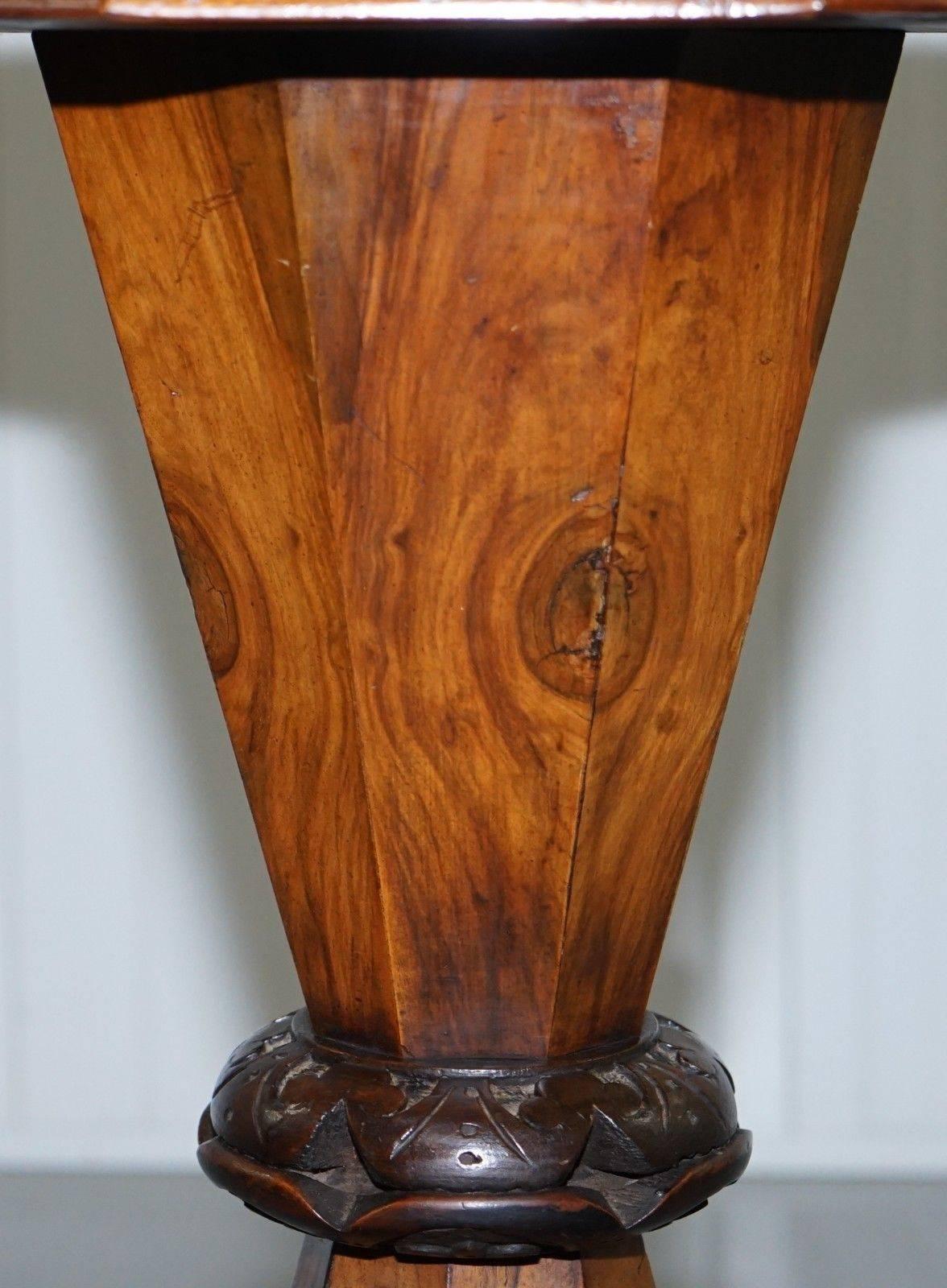 Hand-Crafted Victorian Wood and Walnut Sewing Side Pedestal Table George and the Dragon Inlay
