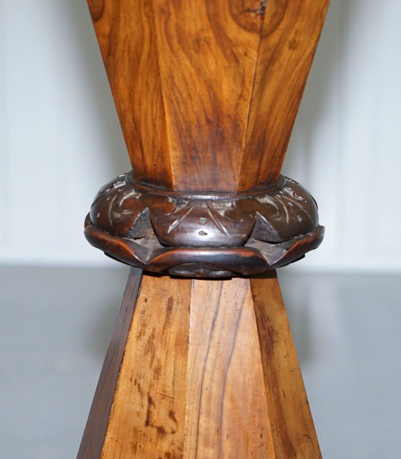 19th Century Victorian Wood and Walnut Sewing Side Pedestal Table George and the Dragon Inlay