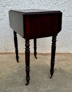 Victorian Wood Drop-Leaf Side Table with Turned Legs, 19th Century