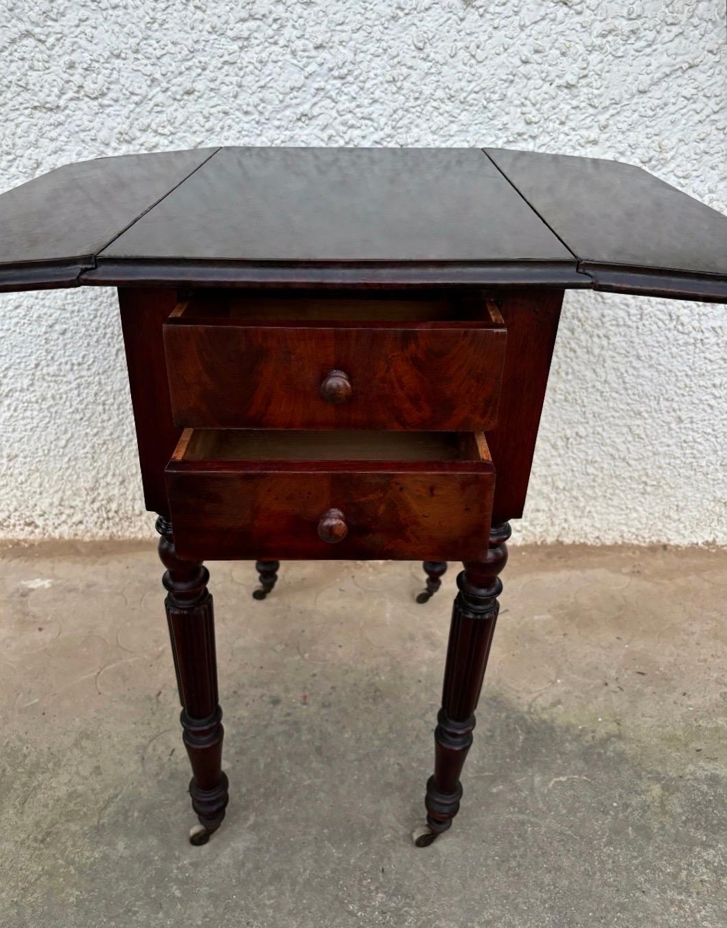 Hand-Crafted Victorian Wood Drop-Leaf Side Table with Turned Legs, 19th Century For Sale