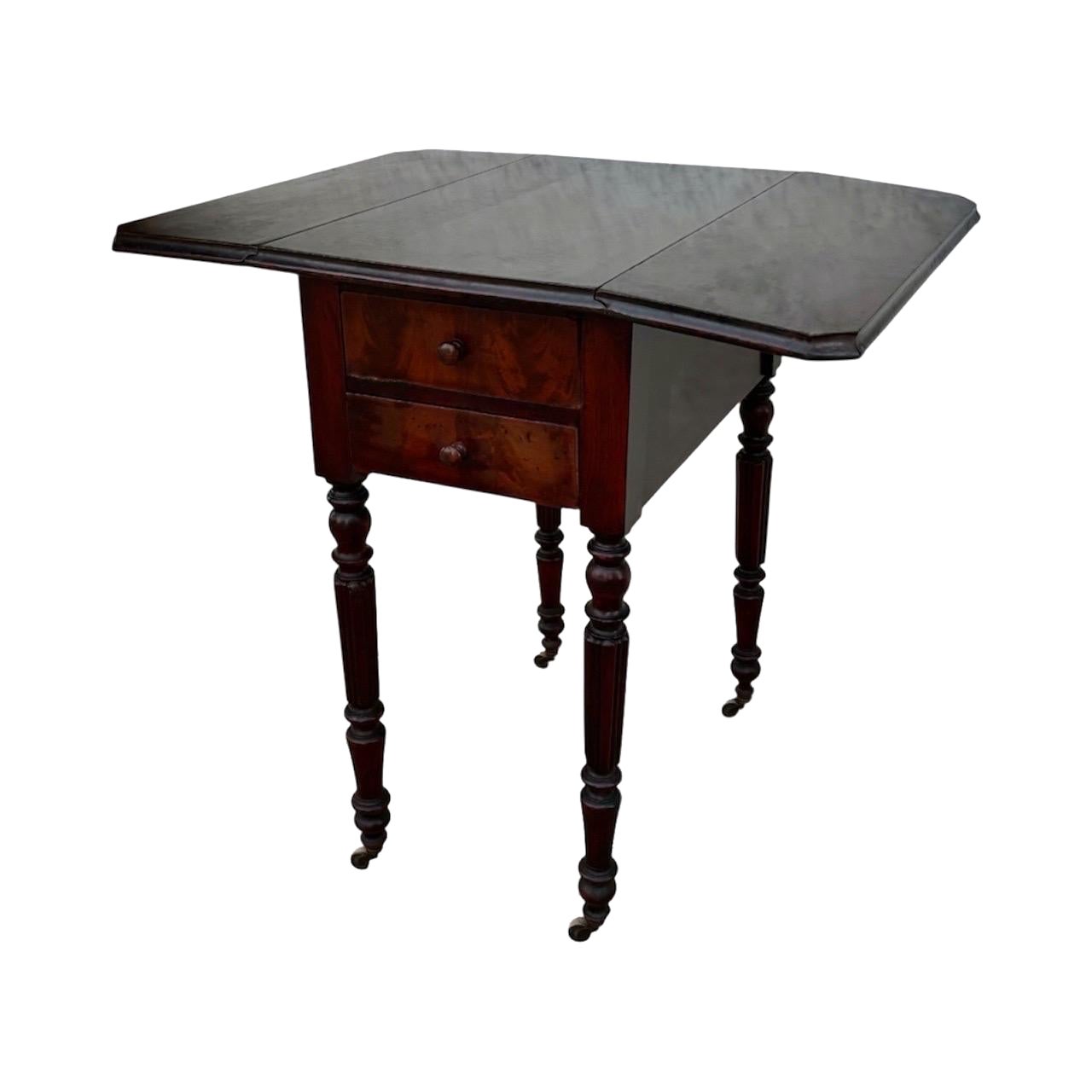 Victorian Wood Drop-Leaf Side Table with Turned Legs, 19th Century