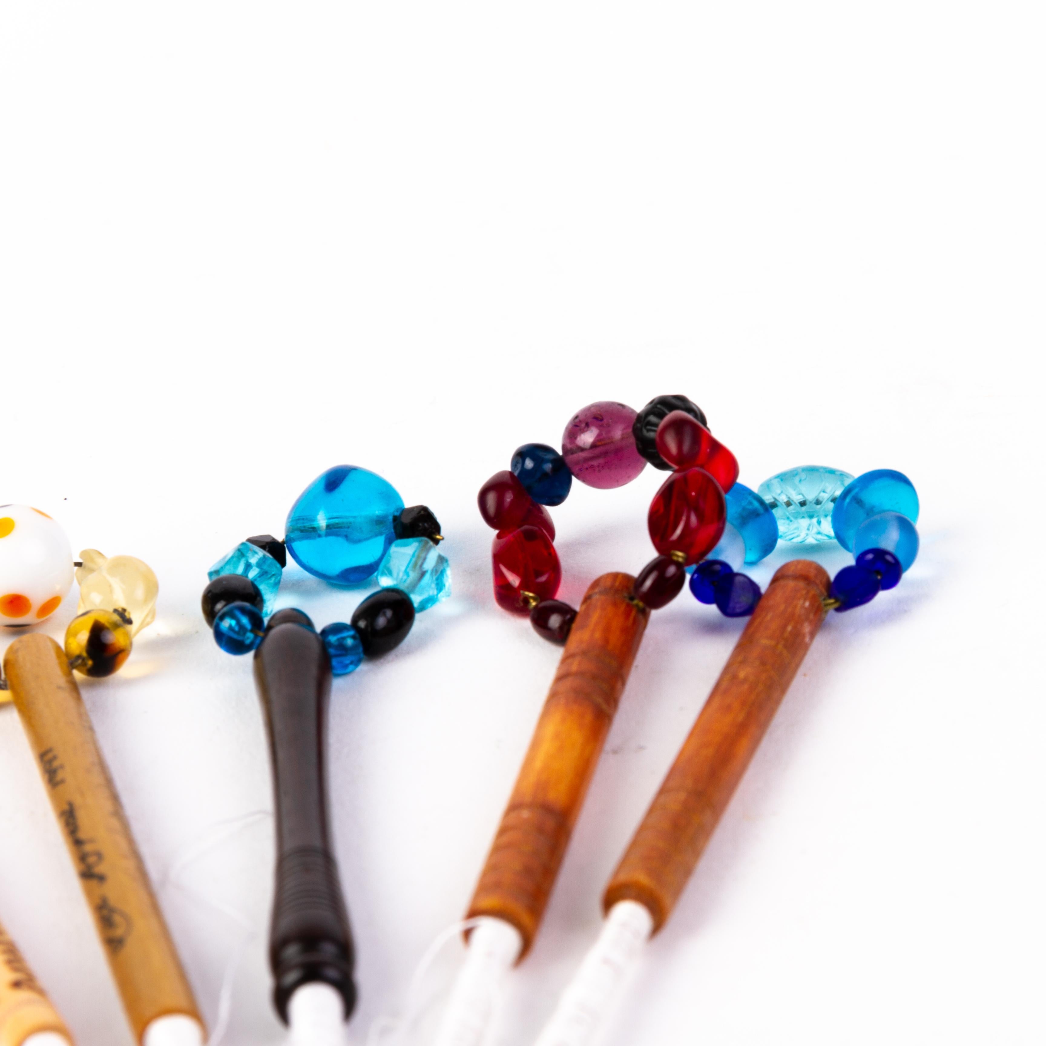 Victorian Wood Lace Bobbins with Glass Beads (x5) In Good Condition For Sale In Nottingham, GB