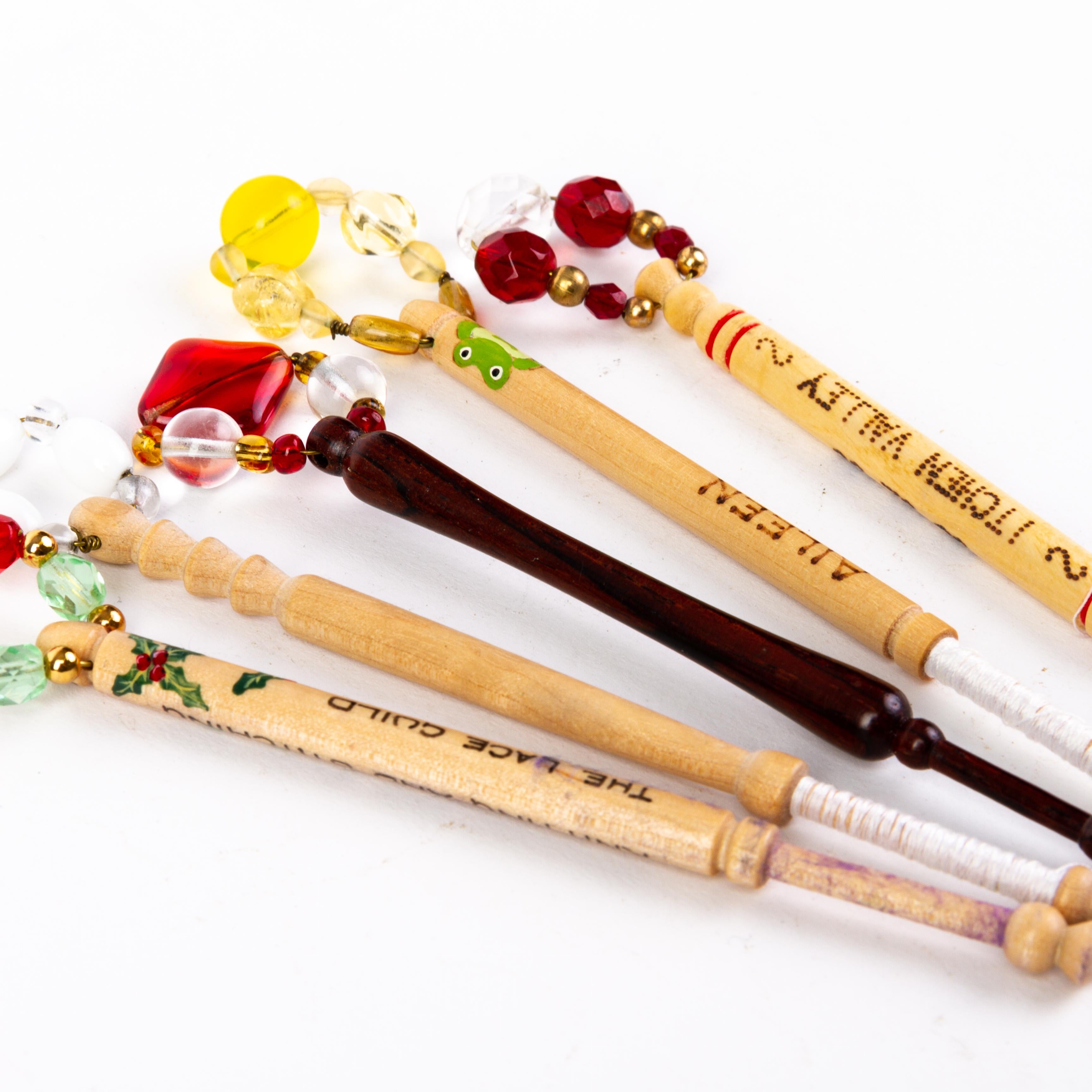 Victorian Wood Lace Bobbins with Glass Beads (x5) For Sale 1