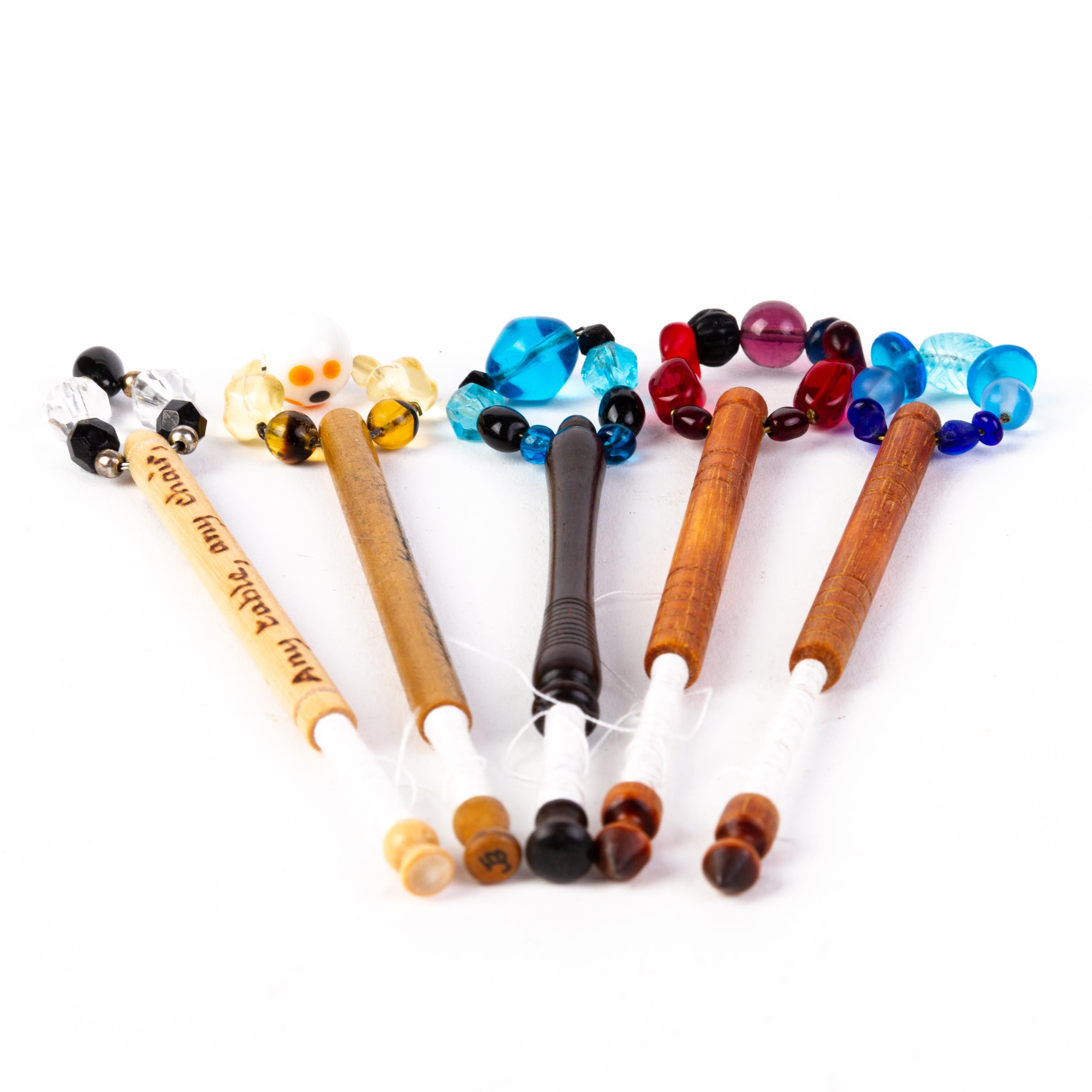 Victorian Wood Lace Bobbins with Glass Beads (x5) For Sale 2