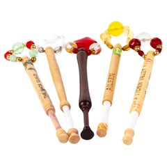 Antique Victorian Wood Lace Bobbins with Glass Beads (x5)
