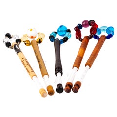Victorian Wood Lace Bobbins with Glass Beads (x5)