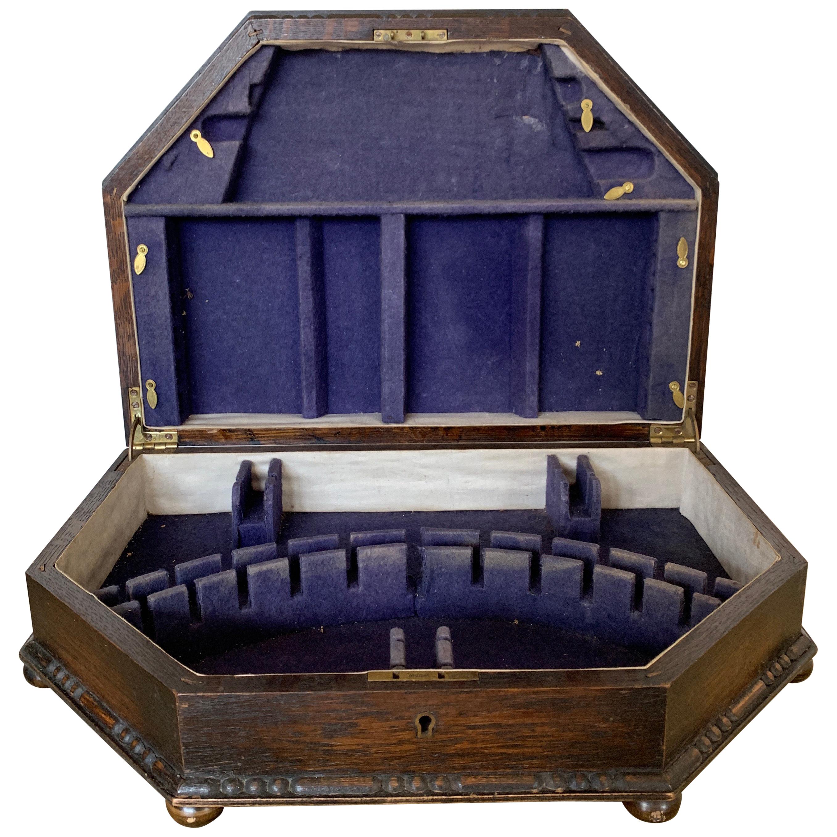 Victorian Wooden British Box, Sterling Silver, Late 19th Century