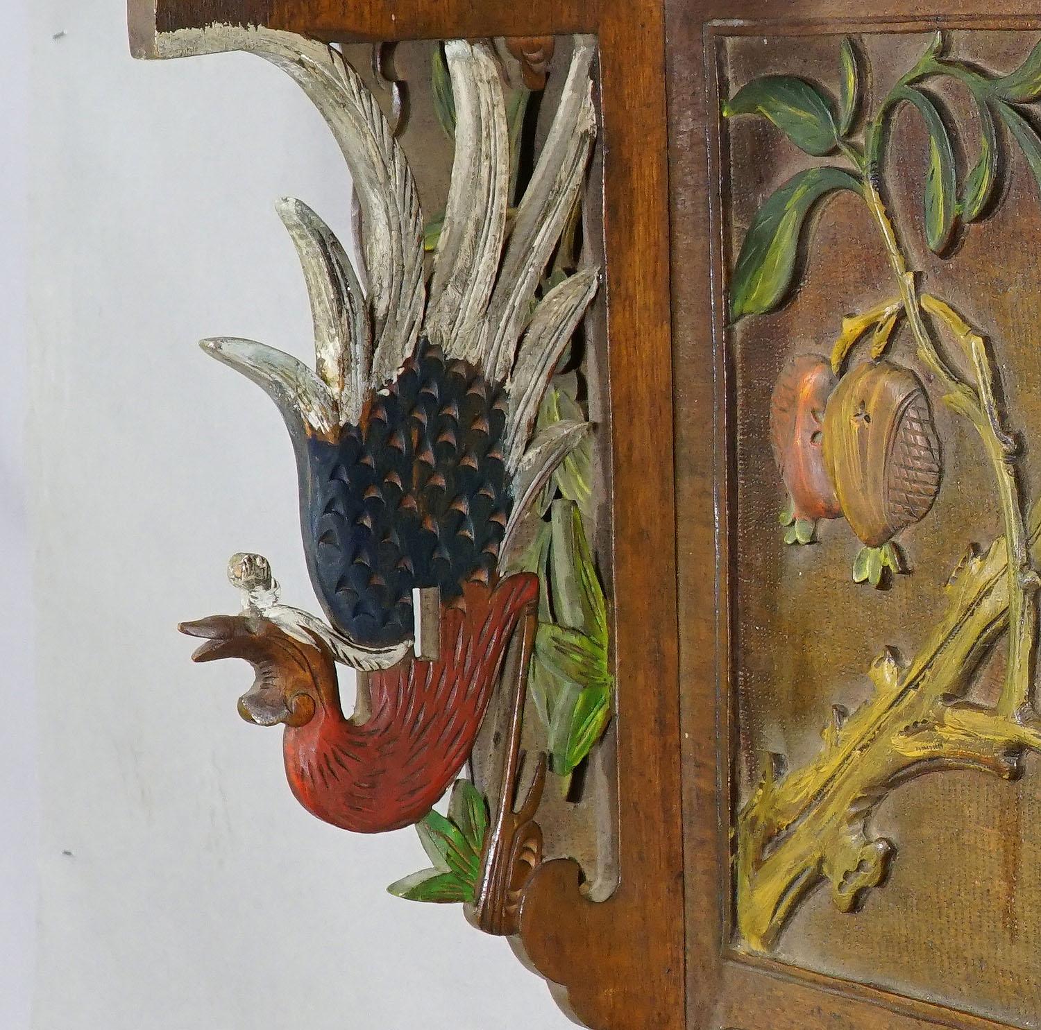 Carved Victorian Wooden Shelve with Polychromic Painted Birds, circa 1920