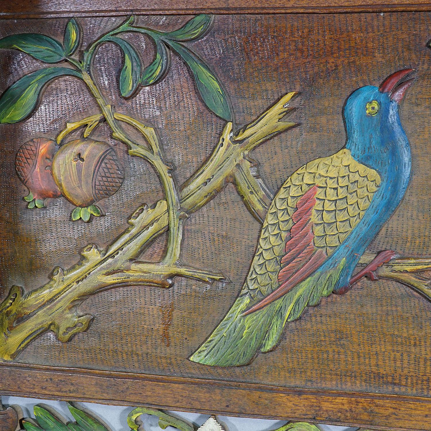Victorian Wooden Shelve with Polychromic Painted Birds, circa 1920 1