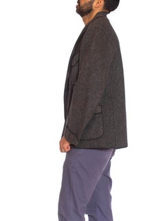 Victorian Heather Grey Wool Double Woven Striped Antique Men's Smoking Jacket