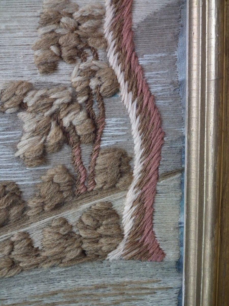 Victorian Woolwork Embroidered Picture of a Tiger 4