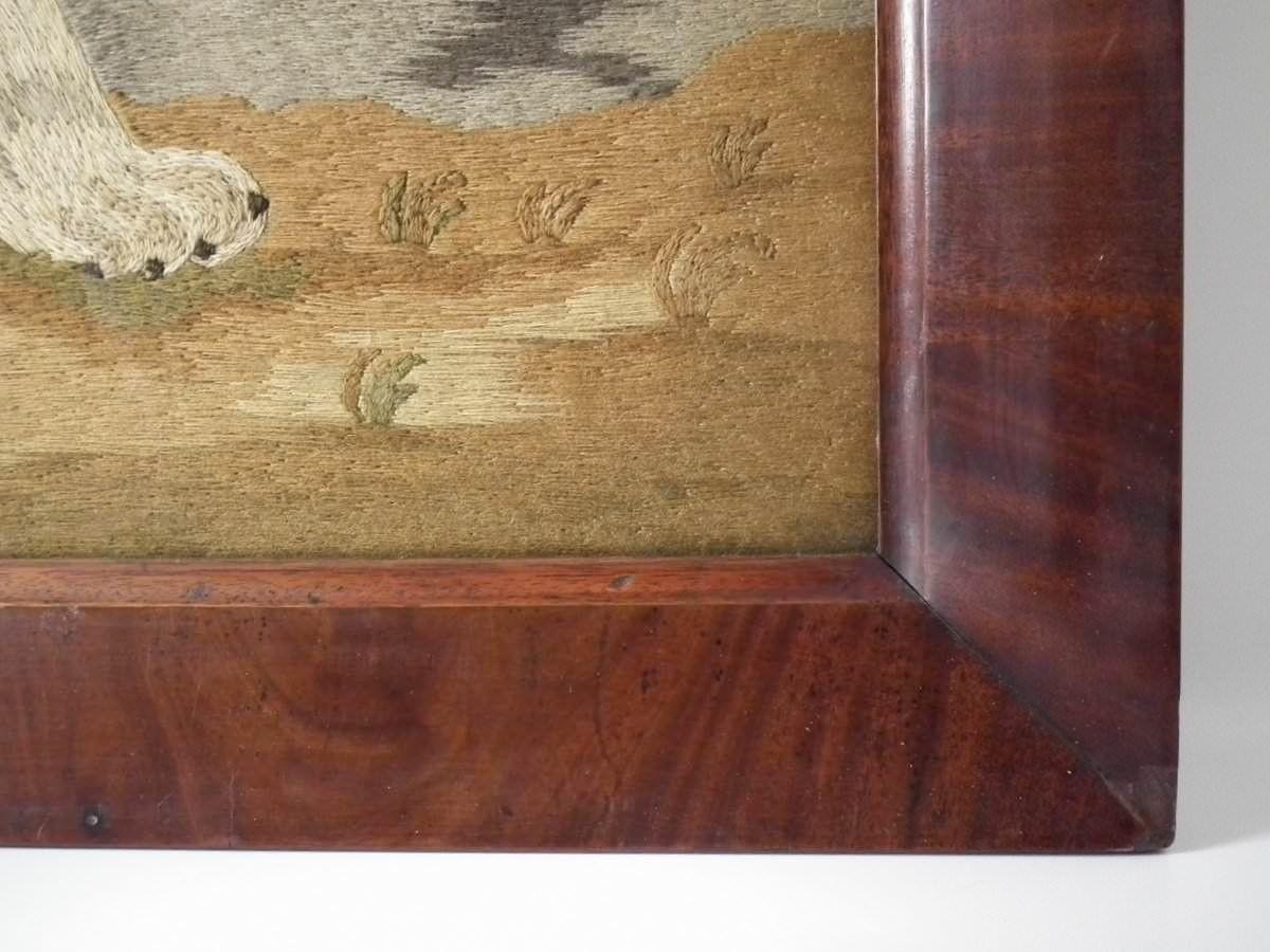 Victorian Woolwork Embroidered Picture of a Tiger For Sale 7