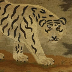 Victorian Woolwork Embroidered Picture of a Tiger