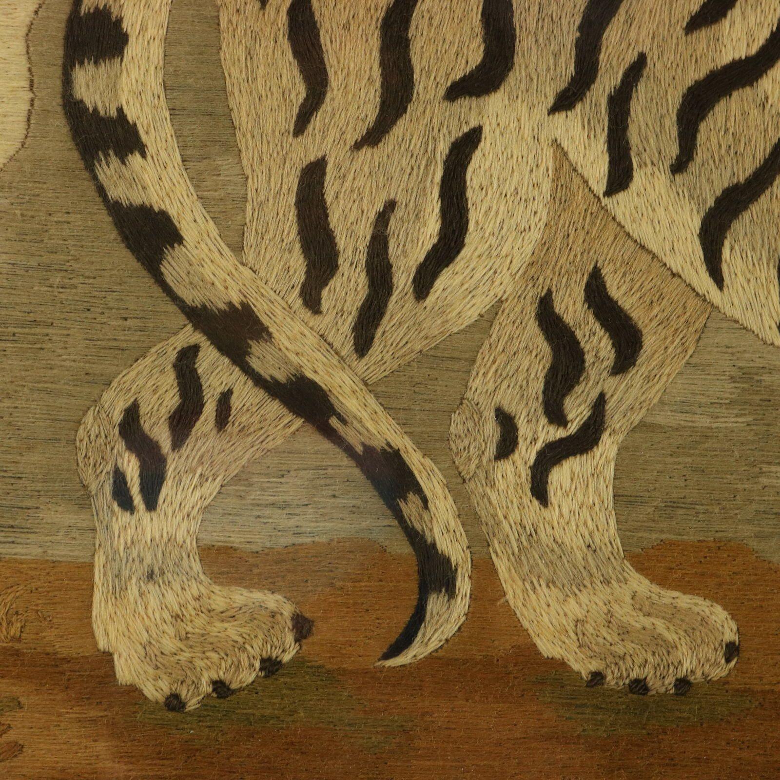 Victorian Woolwork Embroidered Picture of a Tiger For Sale 4