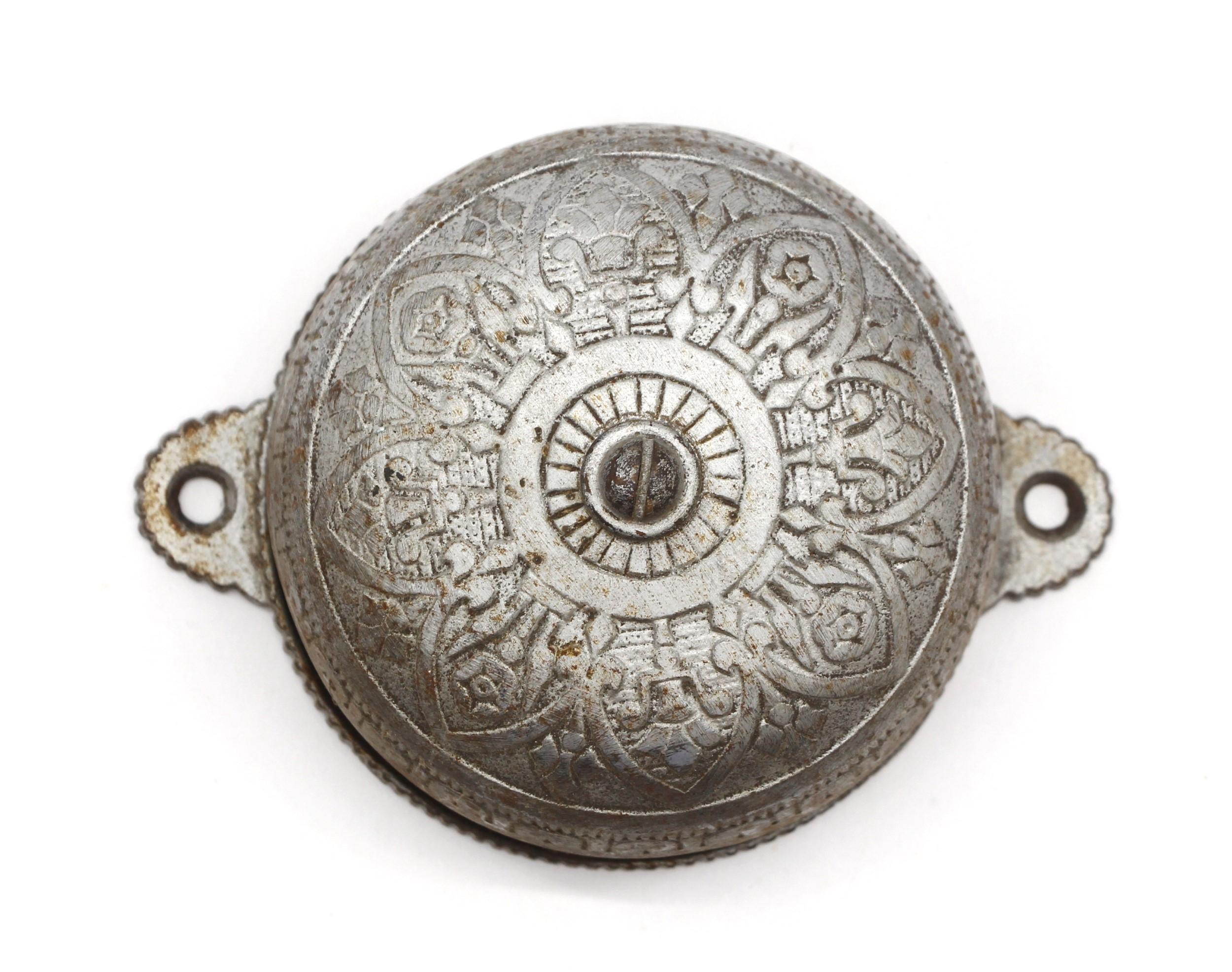 Antique Victorian ornate doorbell. Complete with the exterior hand crank. Original porcelain knob on the crank. Working condition. This can be seen at our 400 Gilligan St location in Scranton, PA.