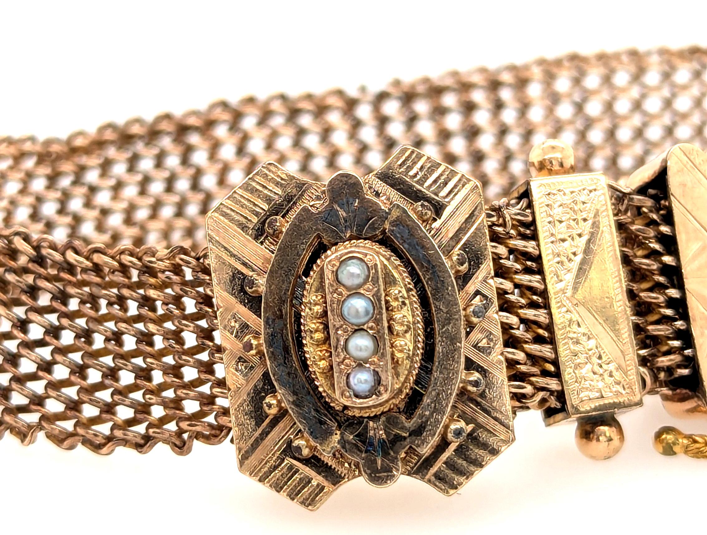 Donna Bracciale vittoriano a catena intrecciata con chiusura a slitta, riempimento d'oro, originale antico del 1860 in vendita