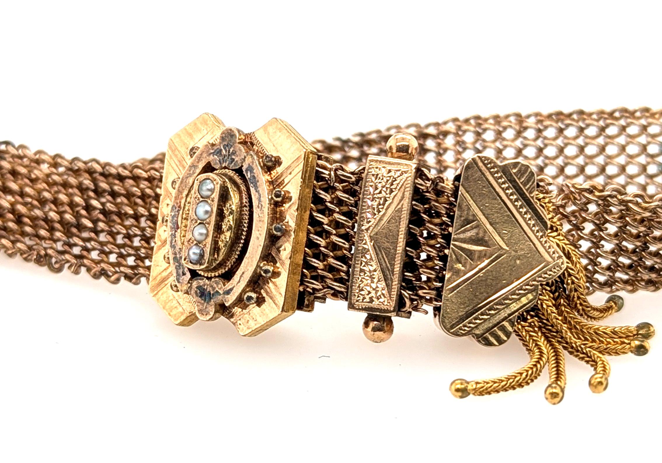 Bracciale vittoriano a catena intrecciata con chiusura a slitta, riempimento d'oro, originale antico del 1860 in vendita 1