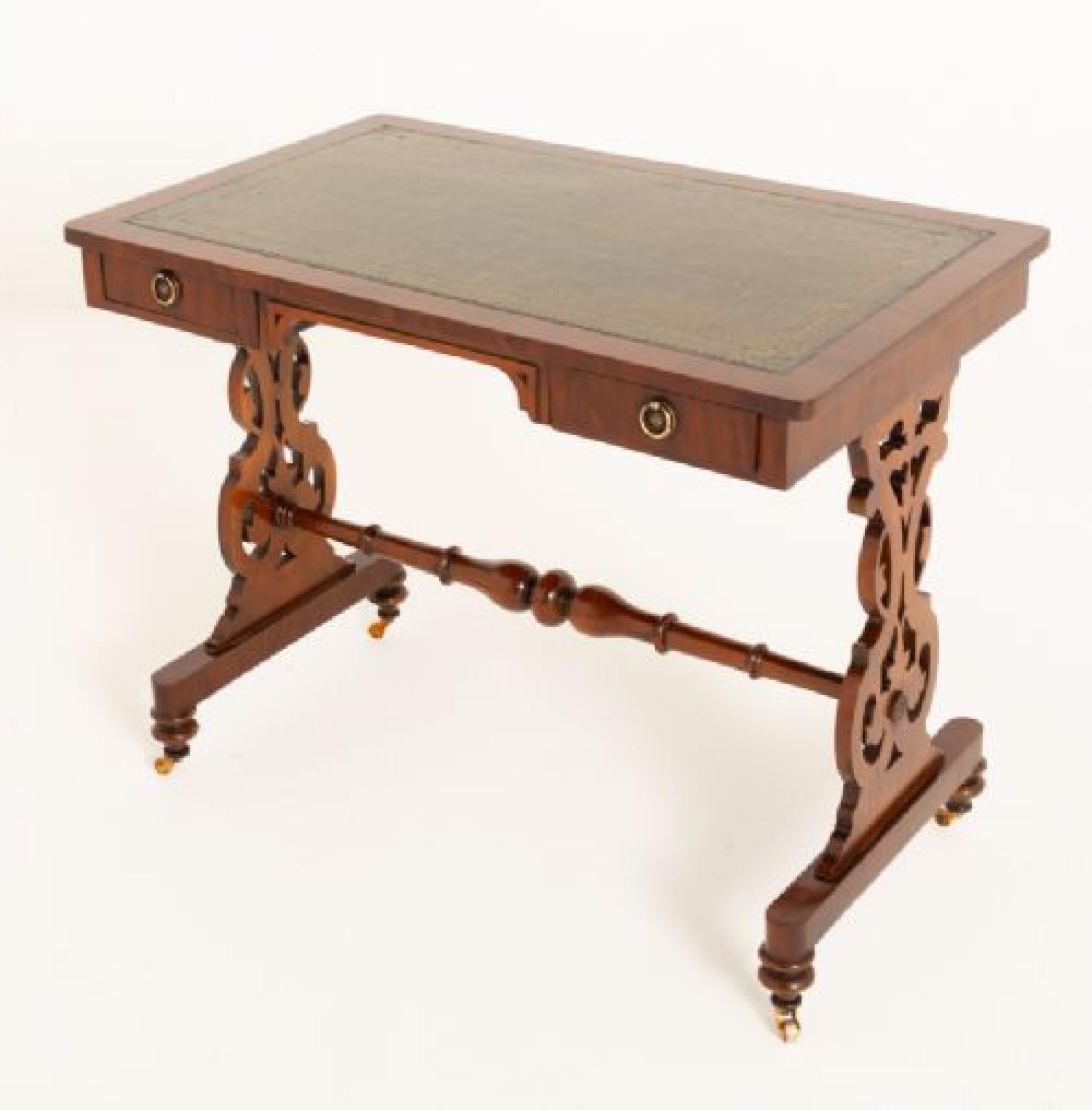 Victorian Writing Table Desk 1860 Lyre Legs For Sale 6