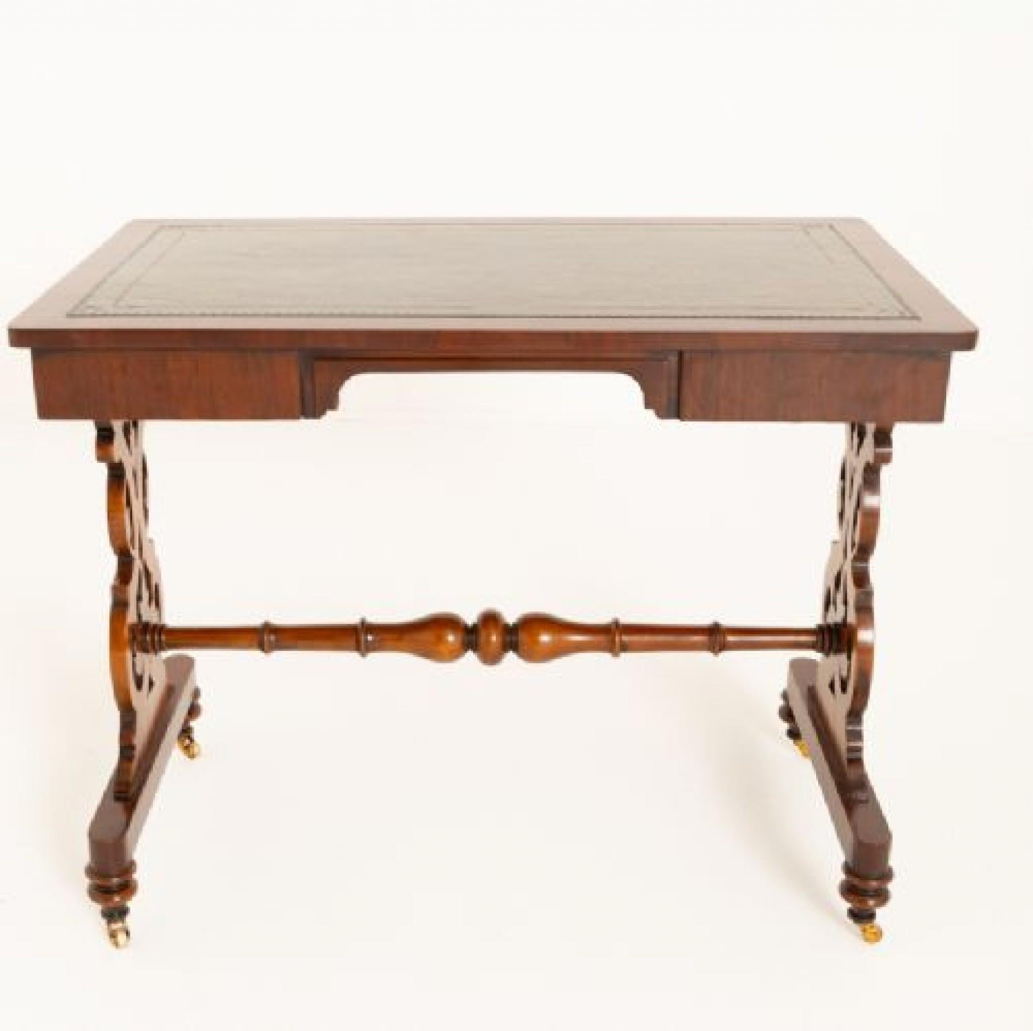 Victorian Writing Table Desk 1860 Lyre Legs In Good Condition For Sale In Potters Bar, GB