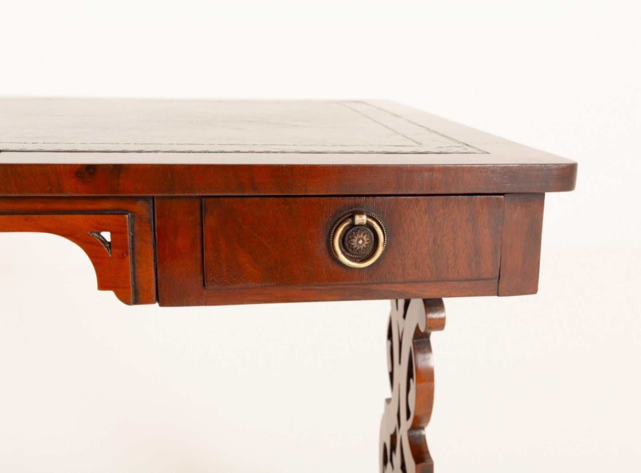 Mahogany Victorian Writing Table Desk 1860 Lyre Legs For Sale