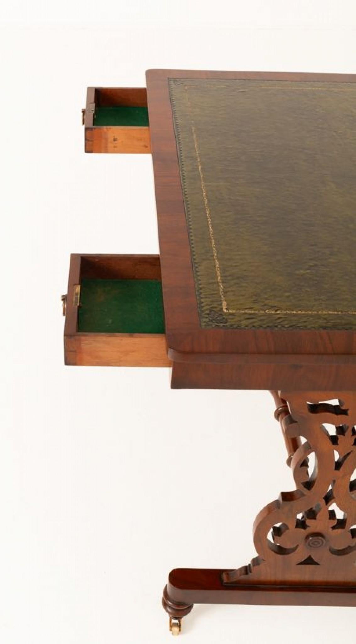 Victorian Writing Table Desk 1860 Lyre Legs For Sale 3