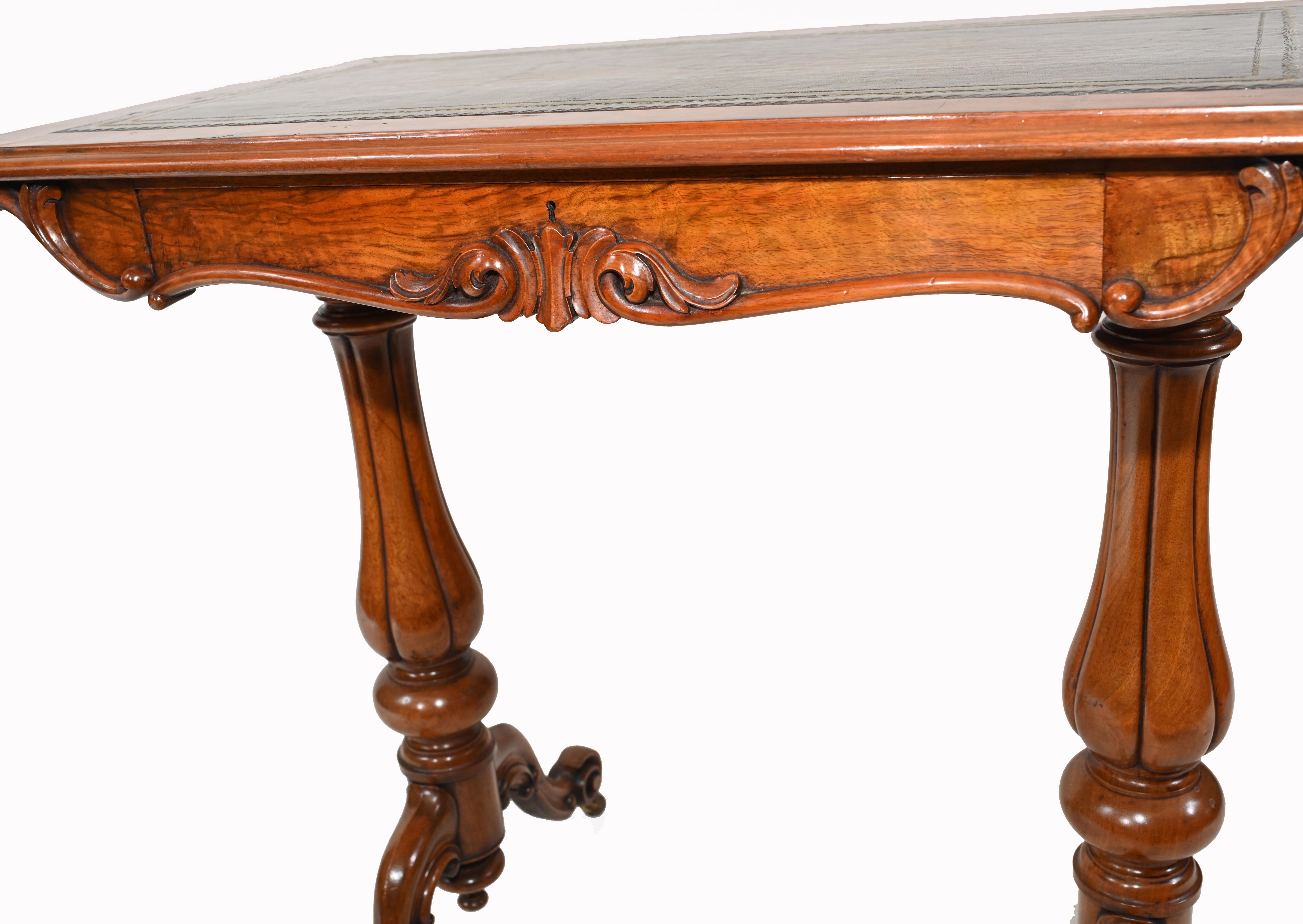 Victorian Writing Table Walnut Tulip Leg Desk, 1880 1