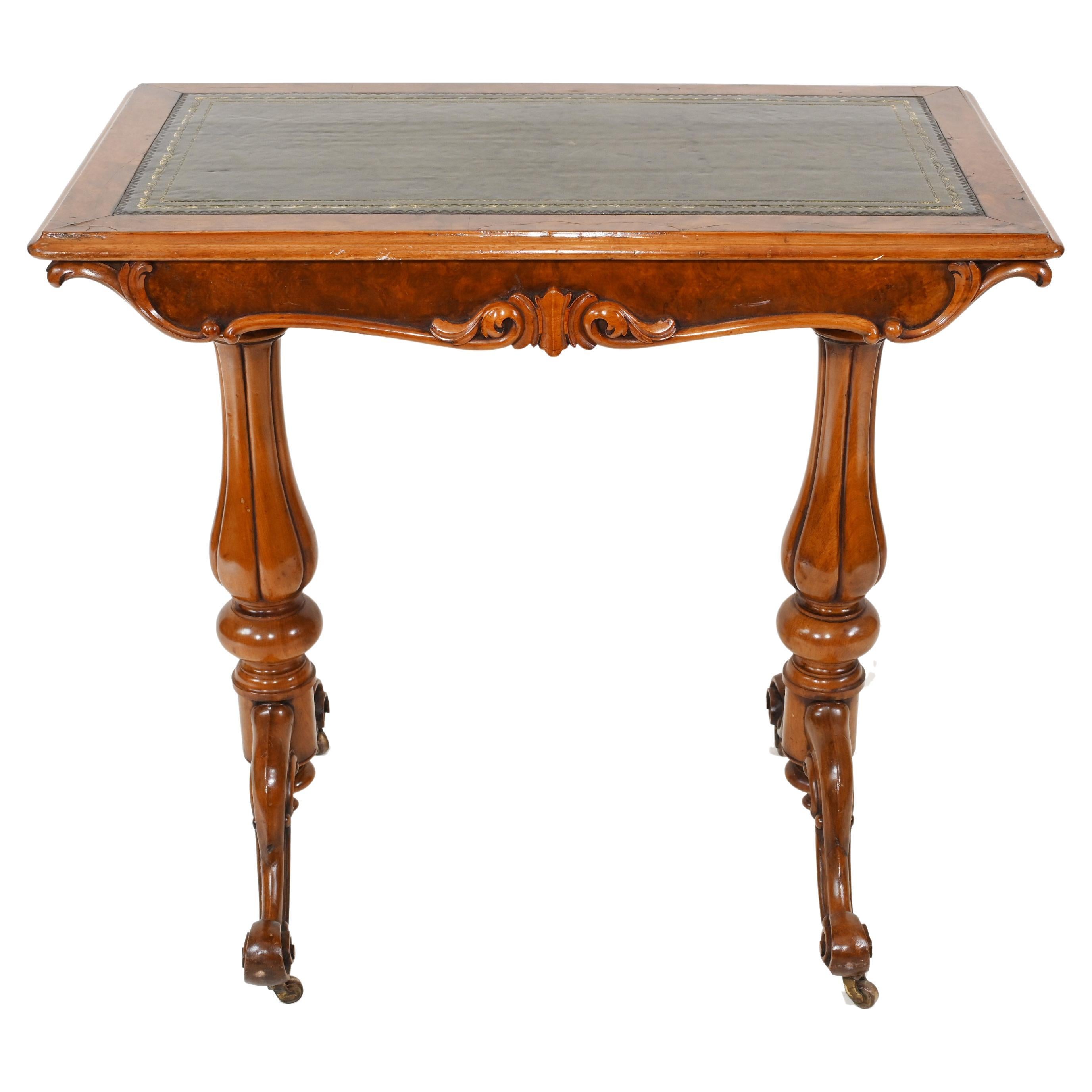 Victorian Writing Table Walnut Tulip Leg Desk, 1880
