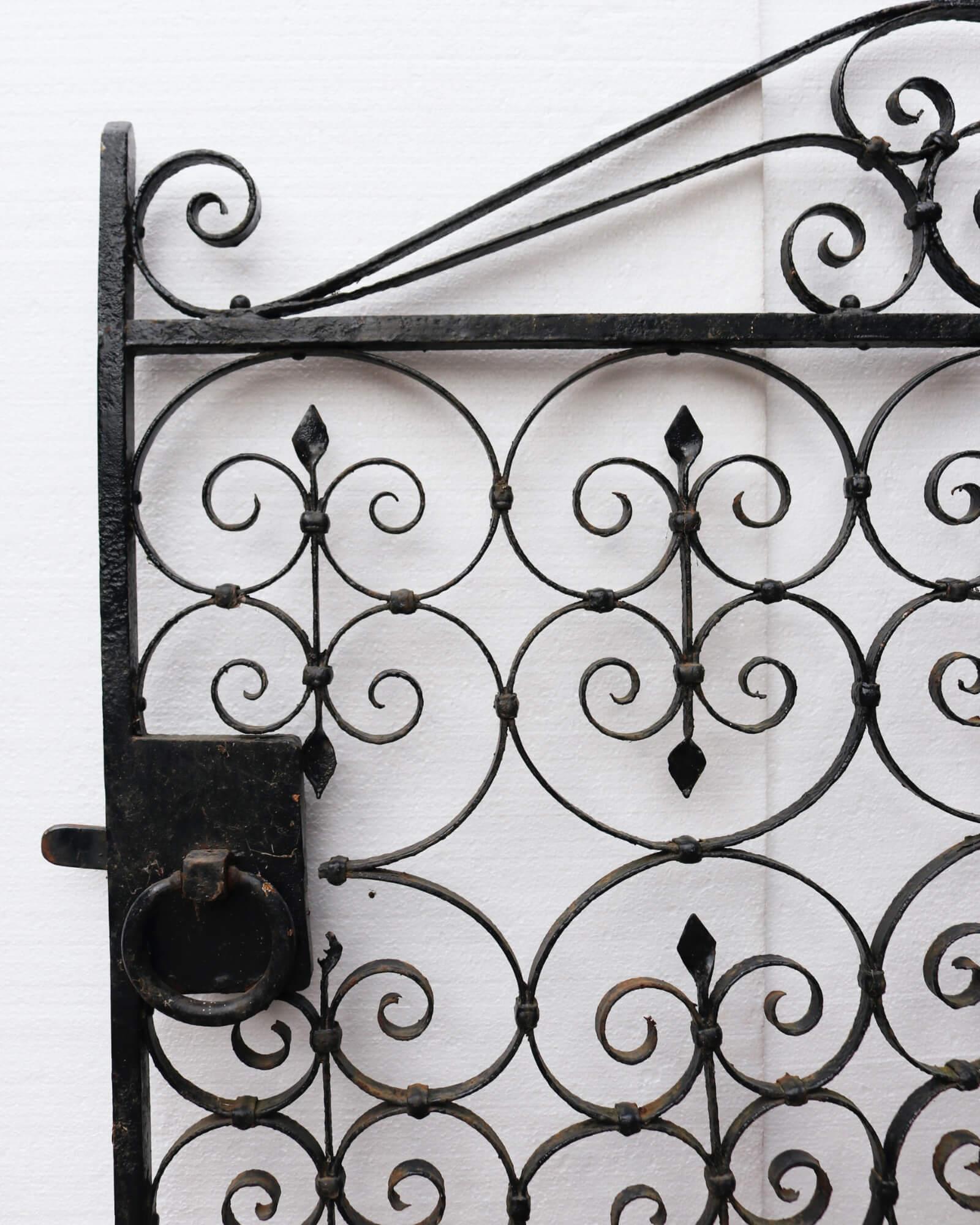 English Victorian Wrought Iron Side Gate with Scrolling Brackets For Sale