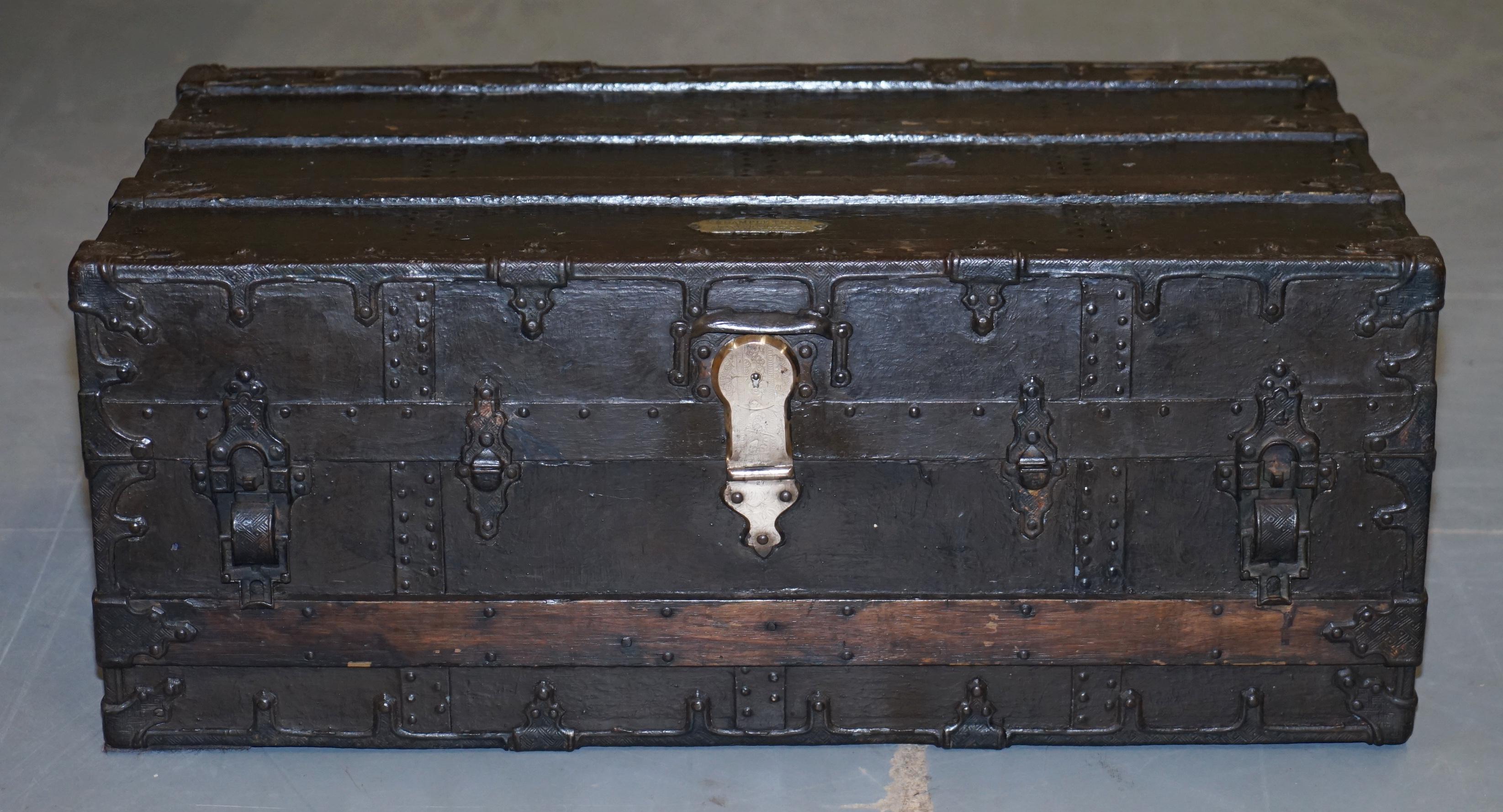 Hand-Crafted Victorian XX Sample Steamer Trunk Ca Taylor 130 Madison St Chicago Coffee Table
