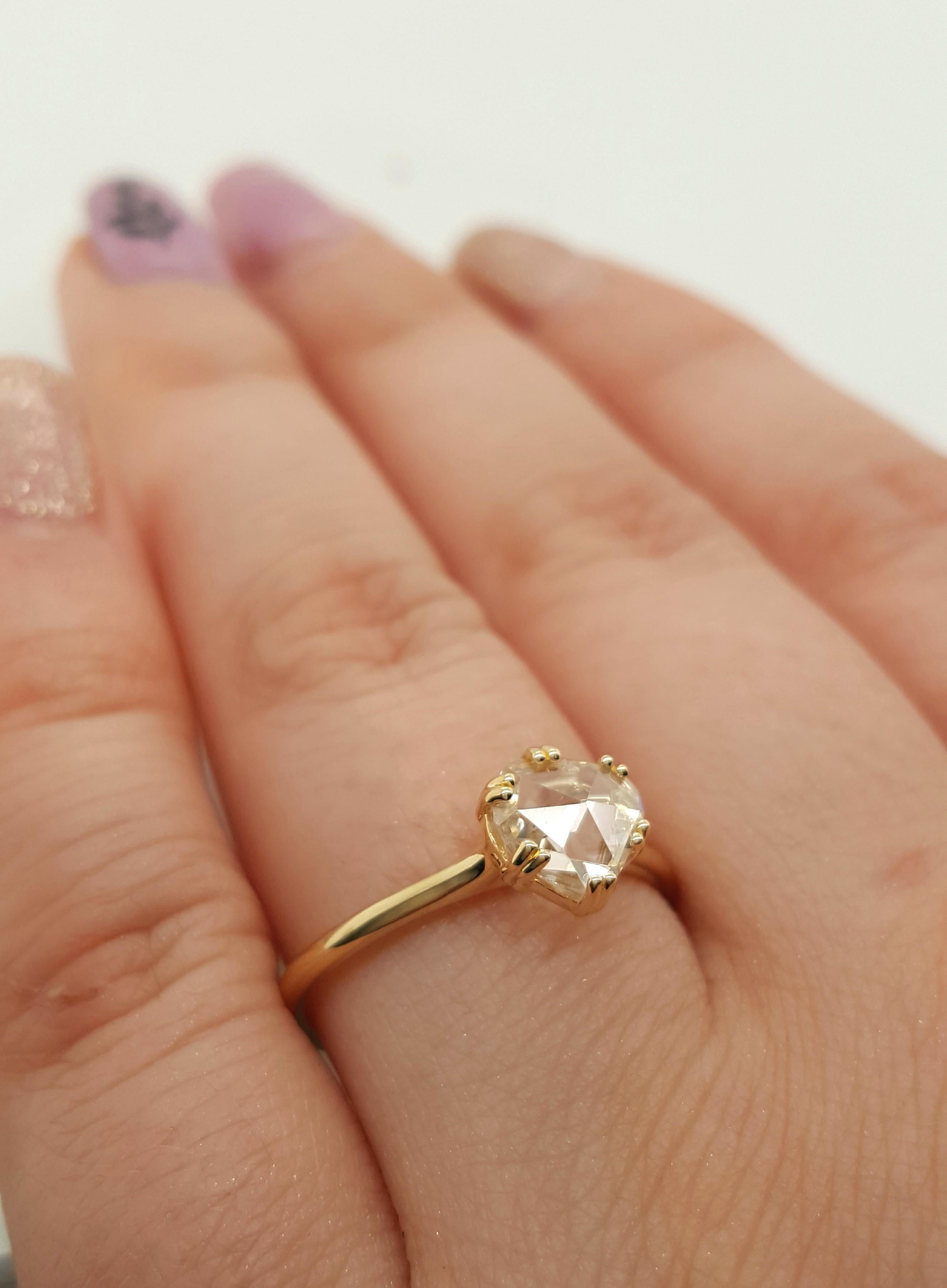 Women's Victorian Yellow Gold 0.90 Carat Rose Cut Diamond Solitaire Ring