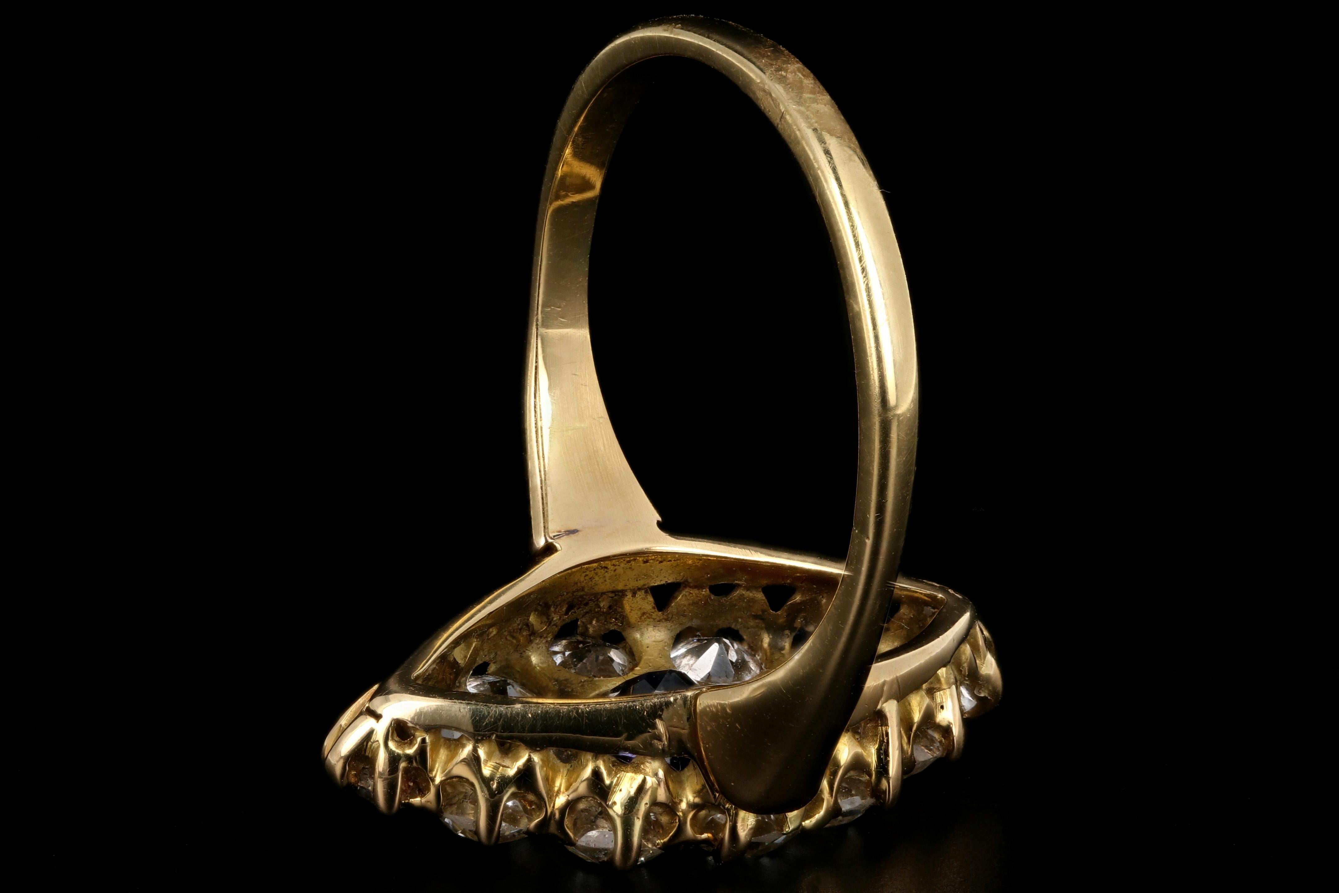 Victorian Yellow Gold 1 Carat Natural No Heat Sapphire Diamond Navette Ring 2