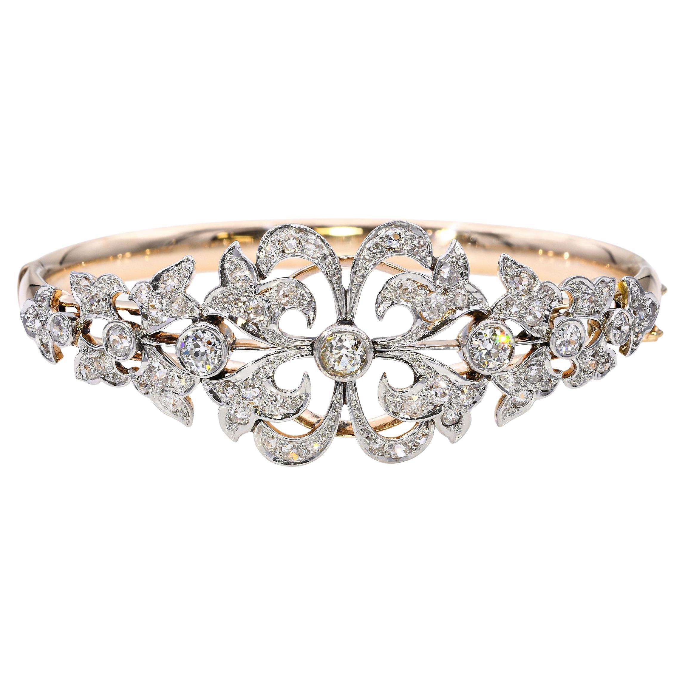 Victorian Yellow Gold 4.26ctw Old European and Mine Cut Diamond Bracelet