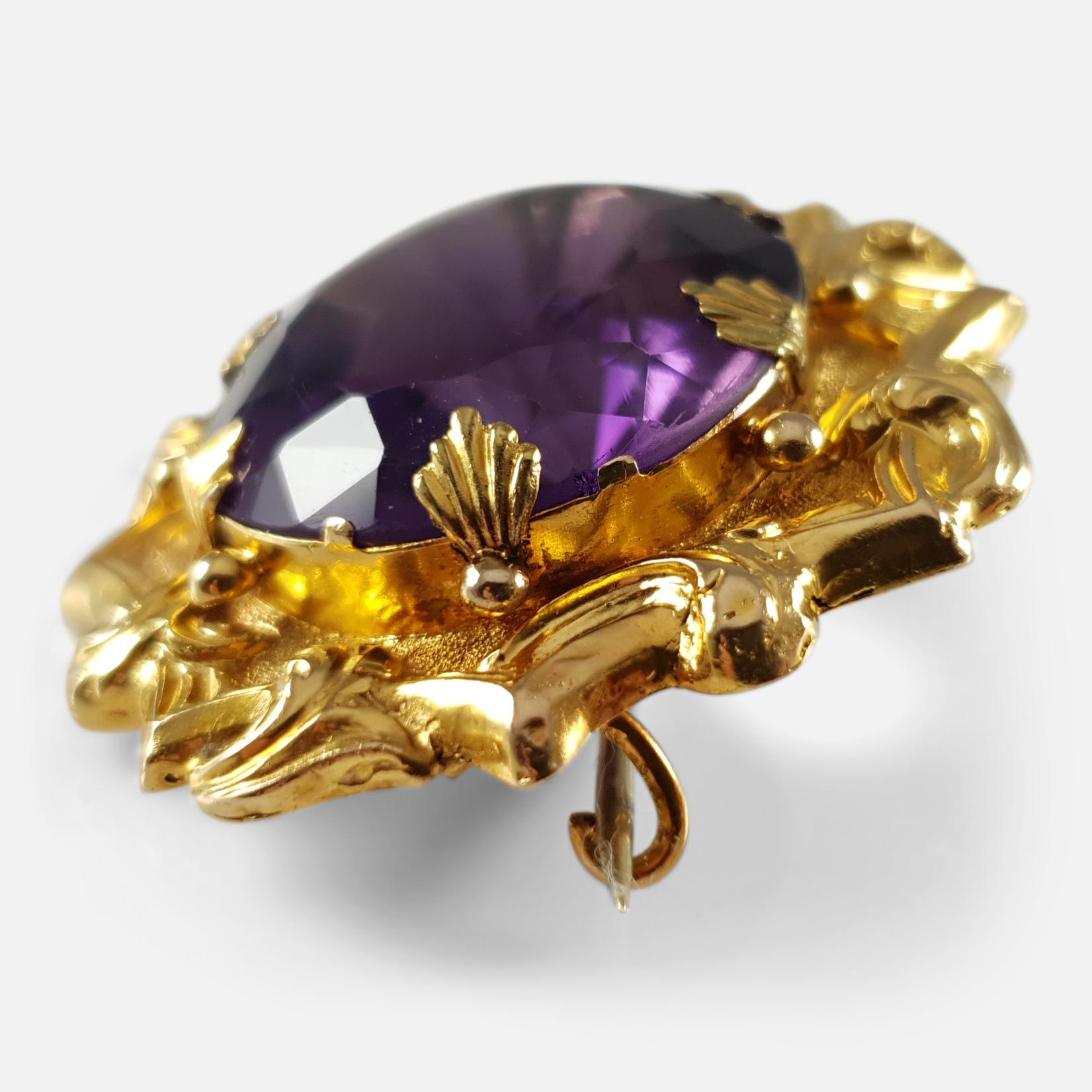 Women's Victorian Yellow Gold 51.74 Carat Amethyst Brooch