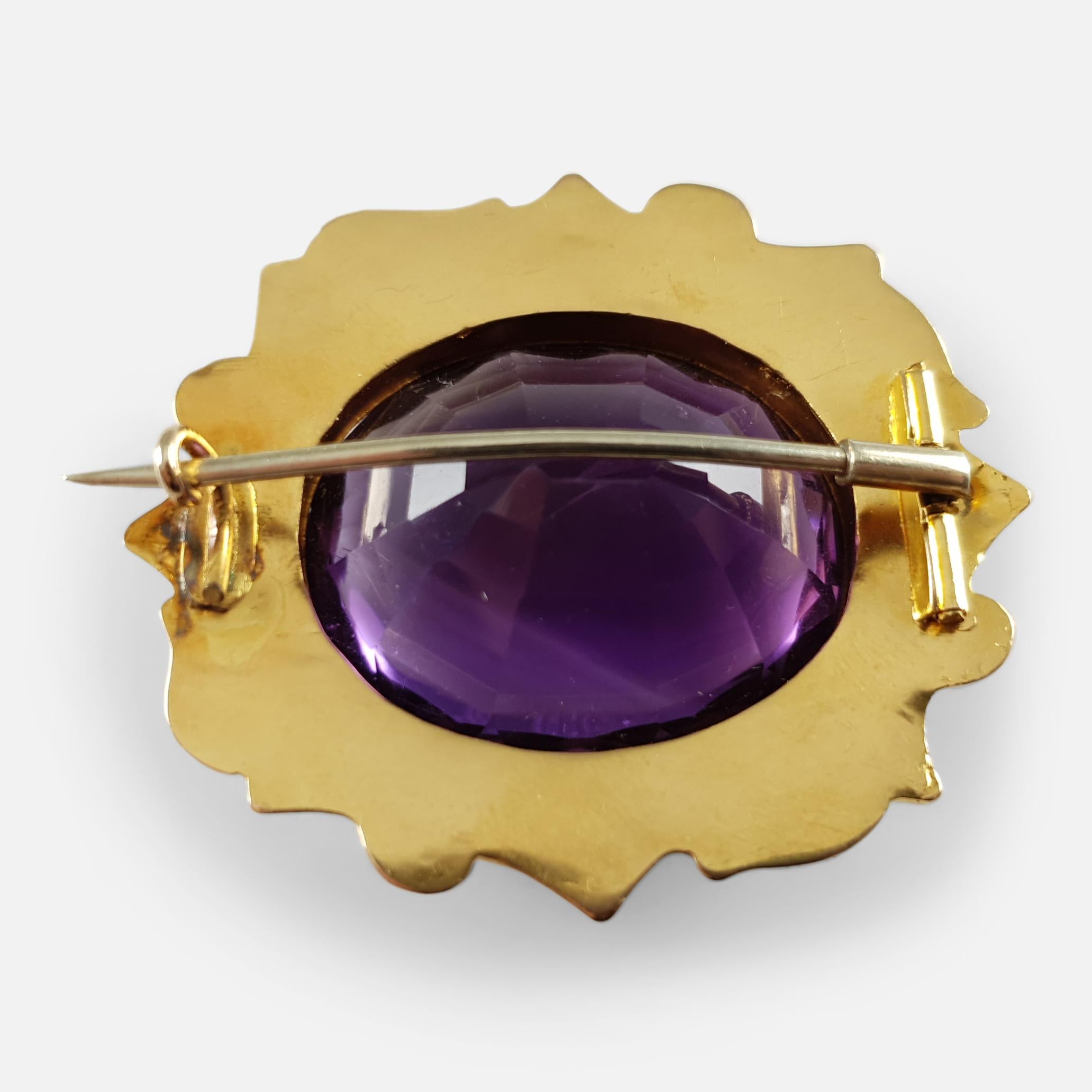 Victorian Yellow Gold 51.74 Carat Amethyst Brooch 1